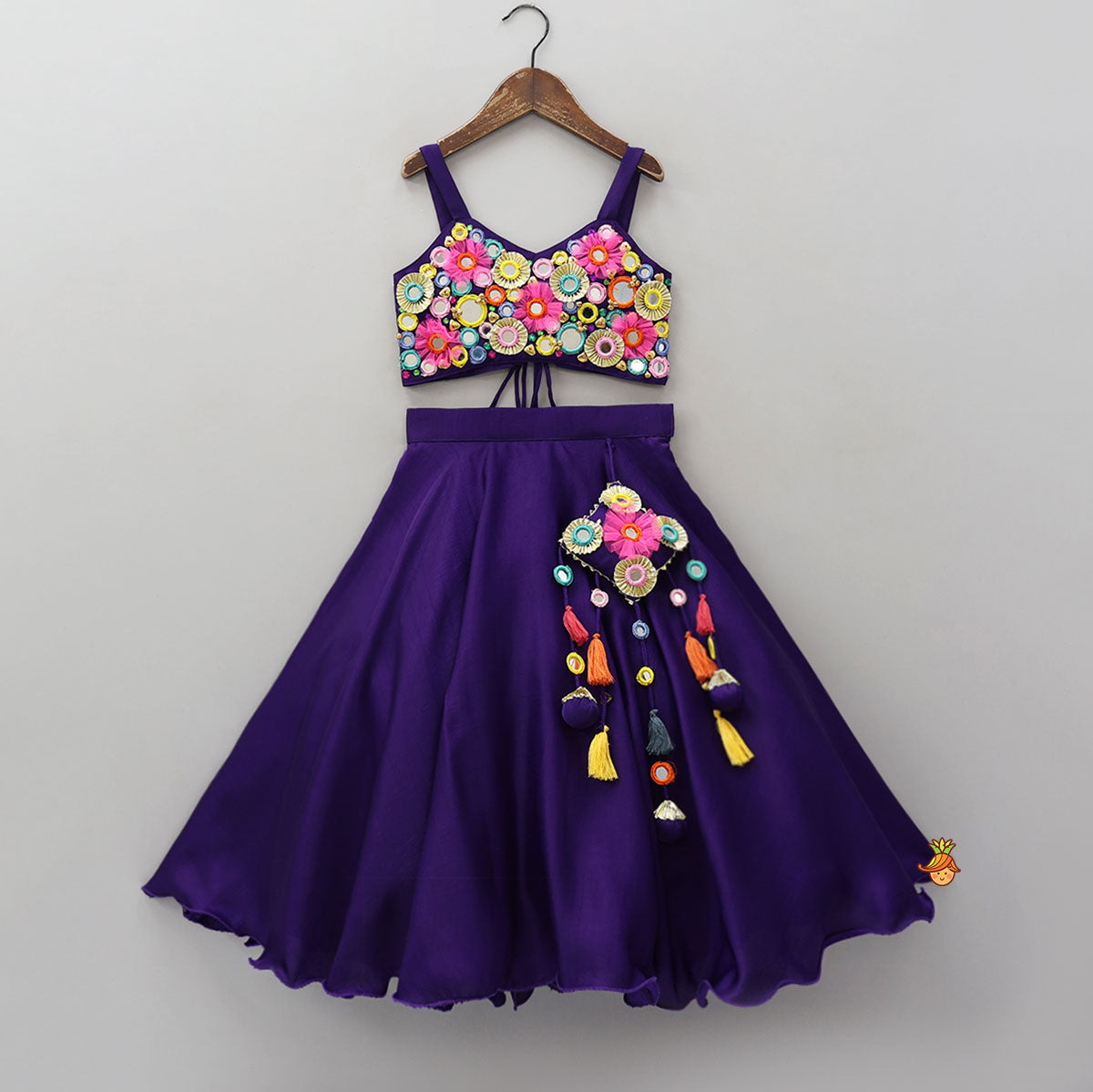 Mirror Work Strappy Crop Top And Lehenga