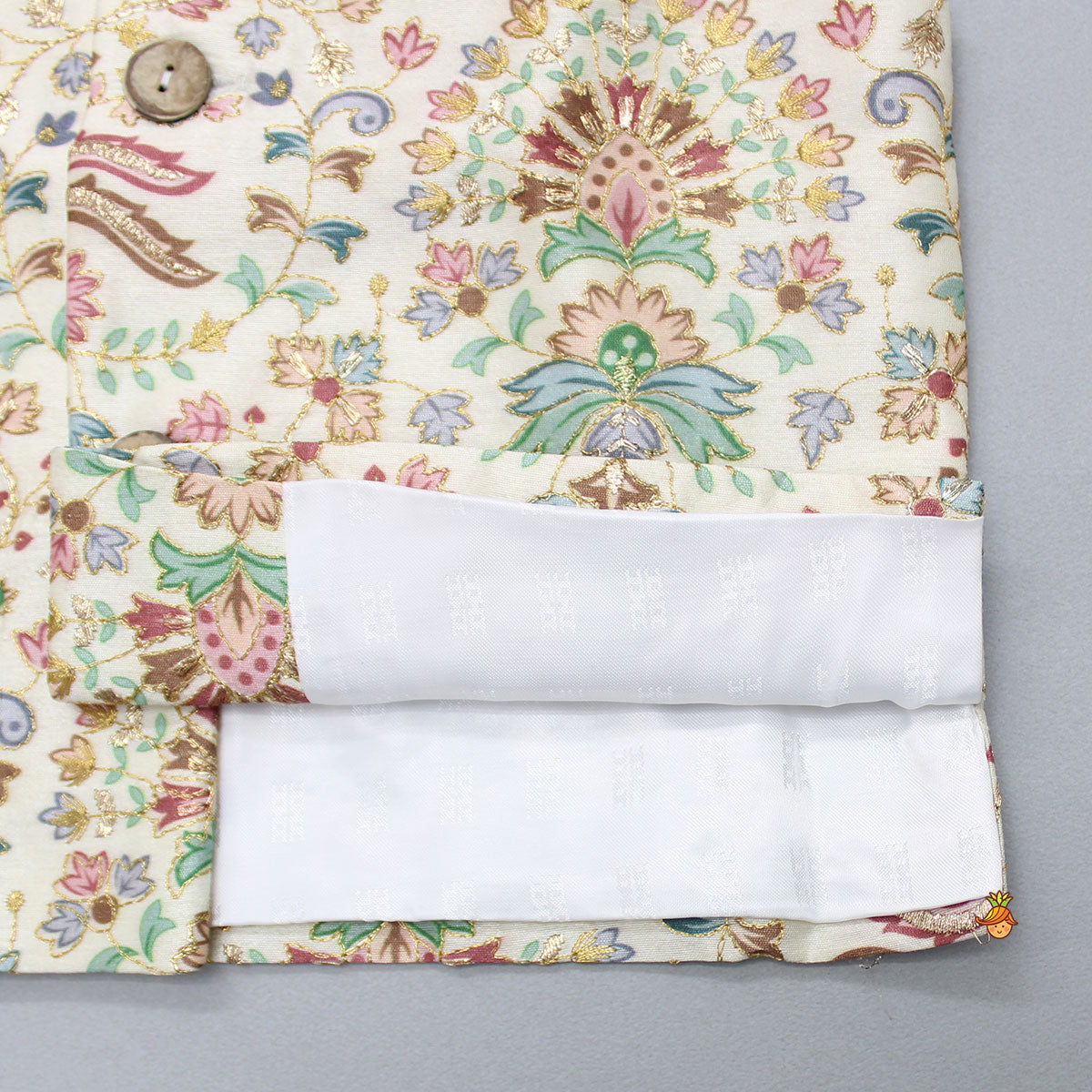 Kurta With Floral Printed Thread Work Jacket And Pyjama