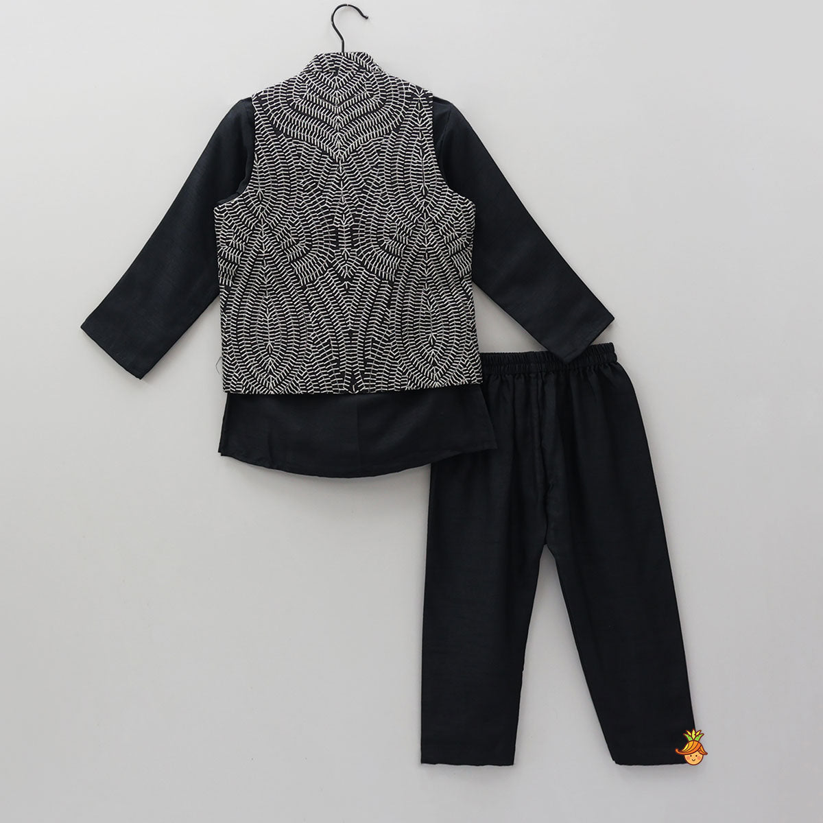 Pre Order: Ethnic Kurta With Heavy Embroidered Asymmetric Jacket And Pyjama