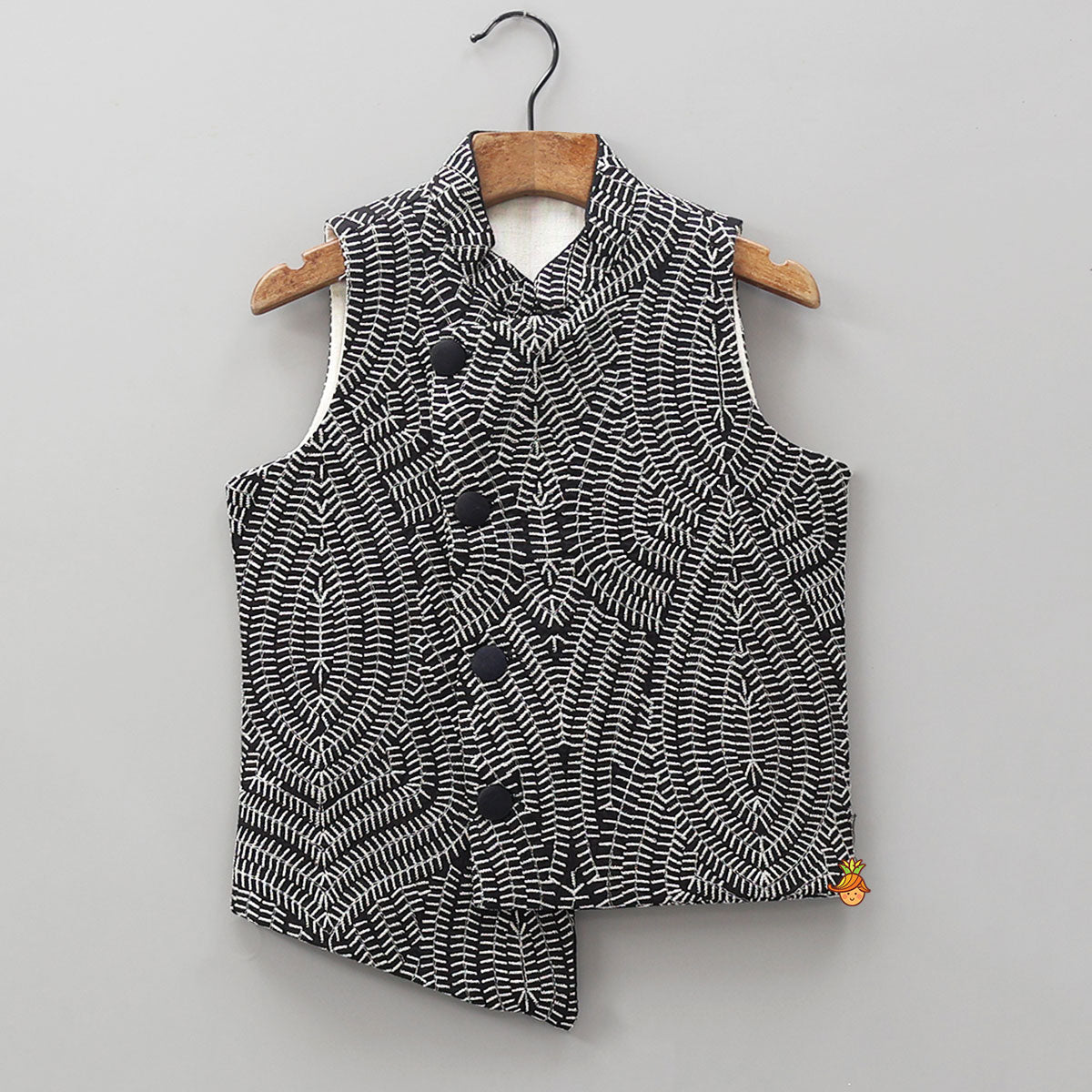 Pre Order: Ethnic Kurta With Heavy Embroidered Asymmetric Jacket And Pyjama