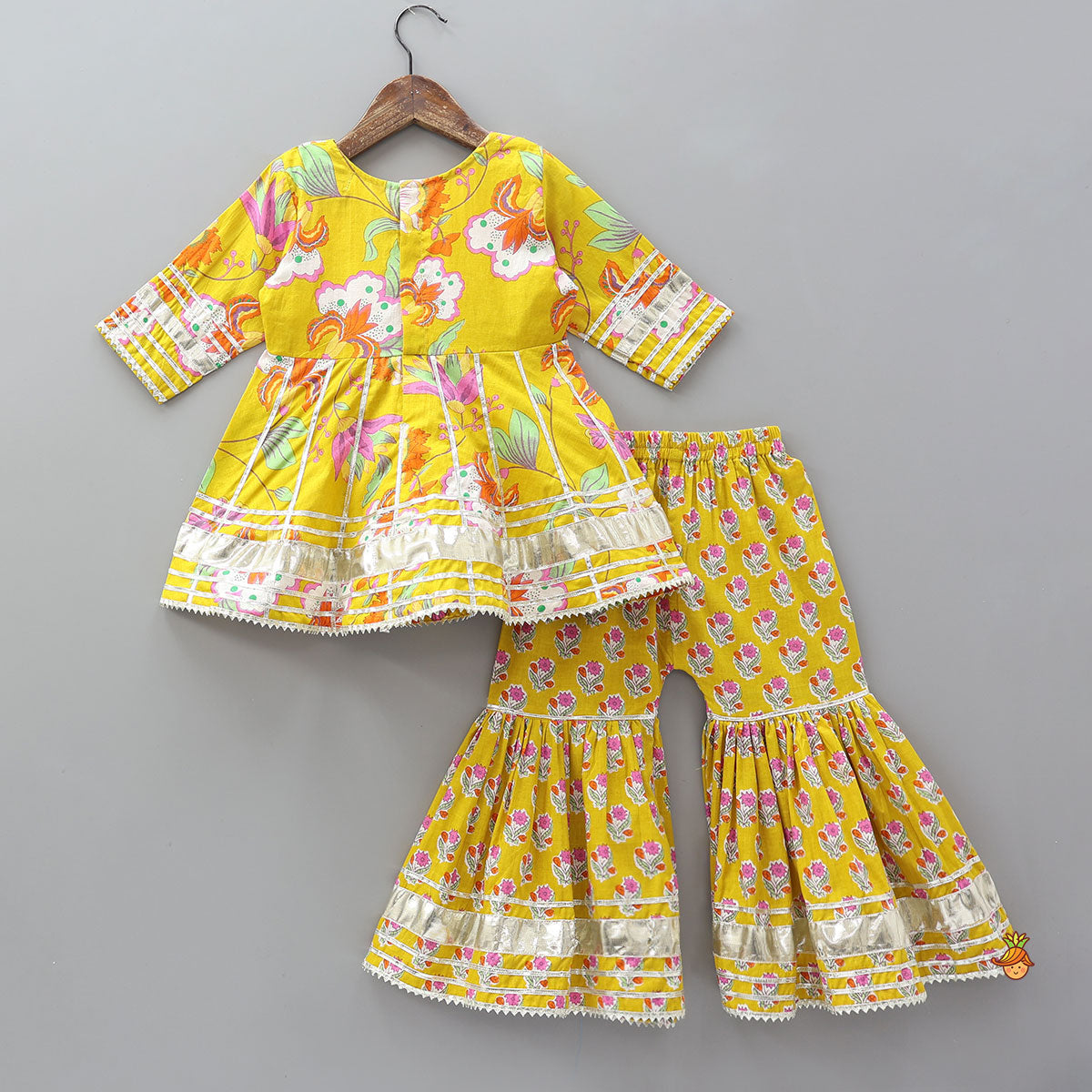 Gota Lace Work Printed Kurti And Sharara With Dupatta