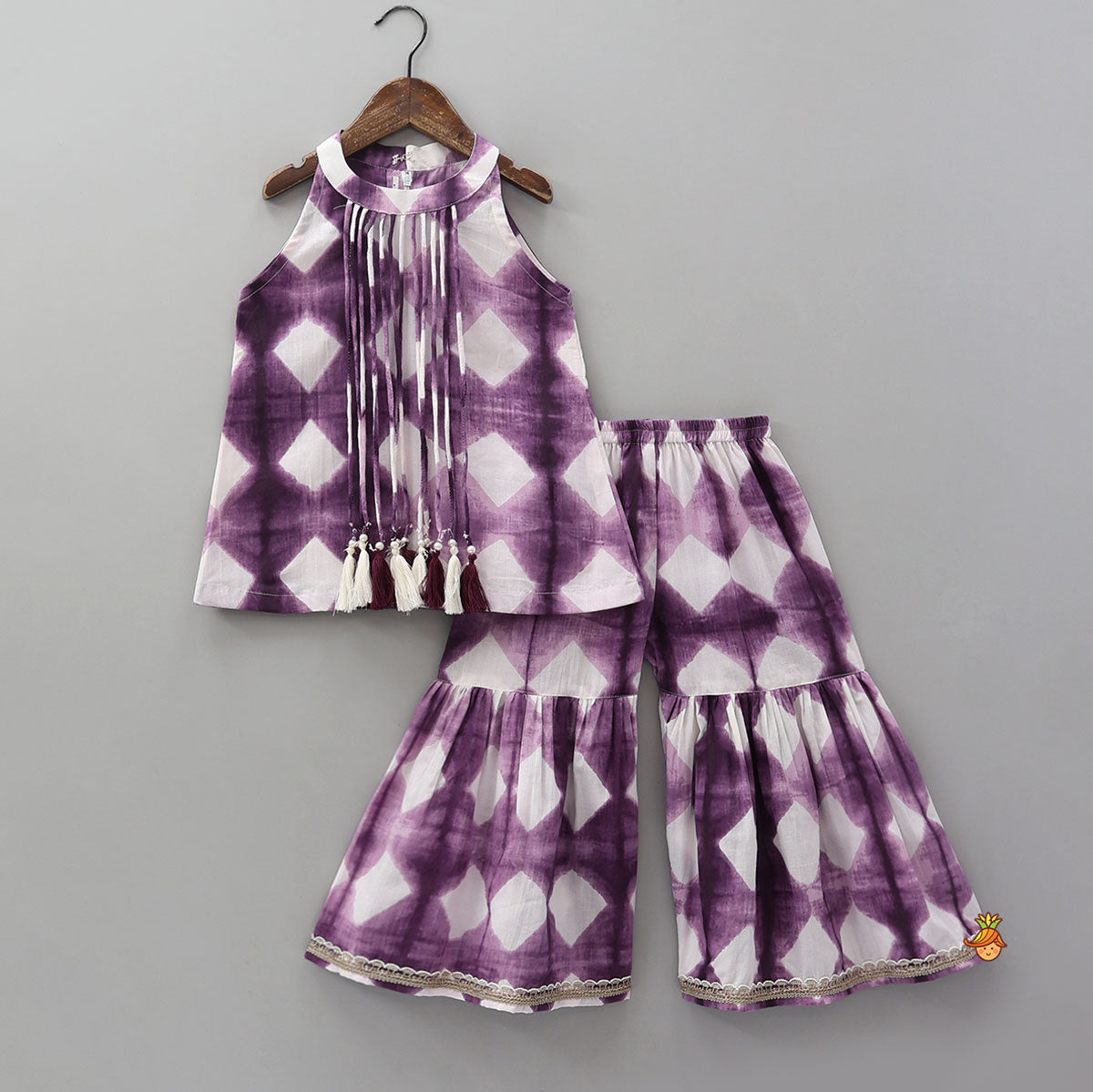 Pre Order: Hanging Fringes Tassel Detail Kurti And Sharara