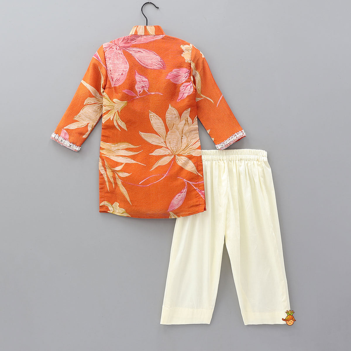Pre Order: Faux Mirror Hand Embroidered Floral Print Kurta With Pyjama