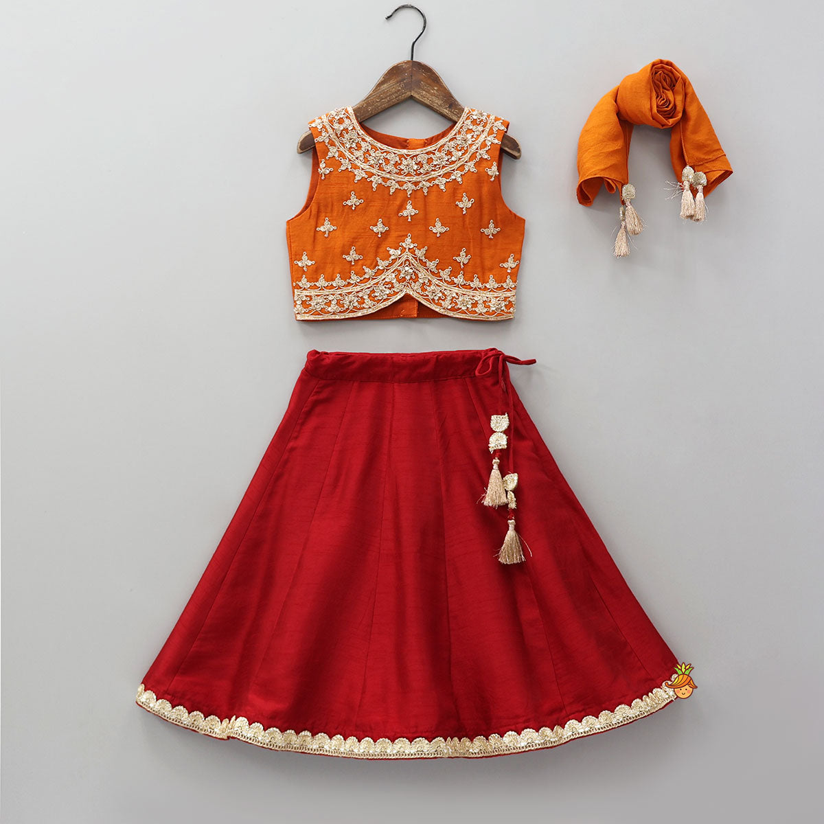 Pre Order: Sequins Embroidered Crop Top And Contrasting Lehenga With Matching Dupatta