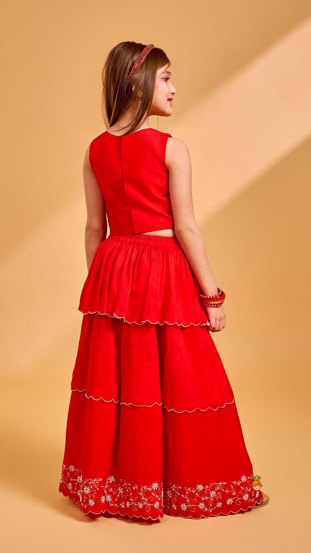 Pre Order: Overlap Style Crop Top and Layered Lehenga With Matching Dupatta