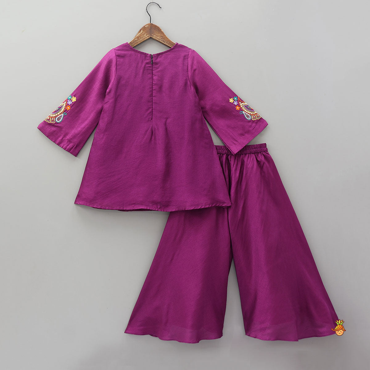 Pre Order: Paisley Embroidered Kurti With Palazzo And Dupatta