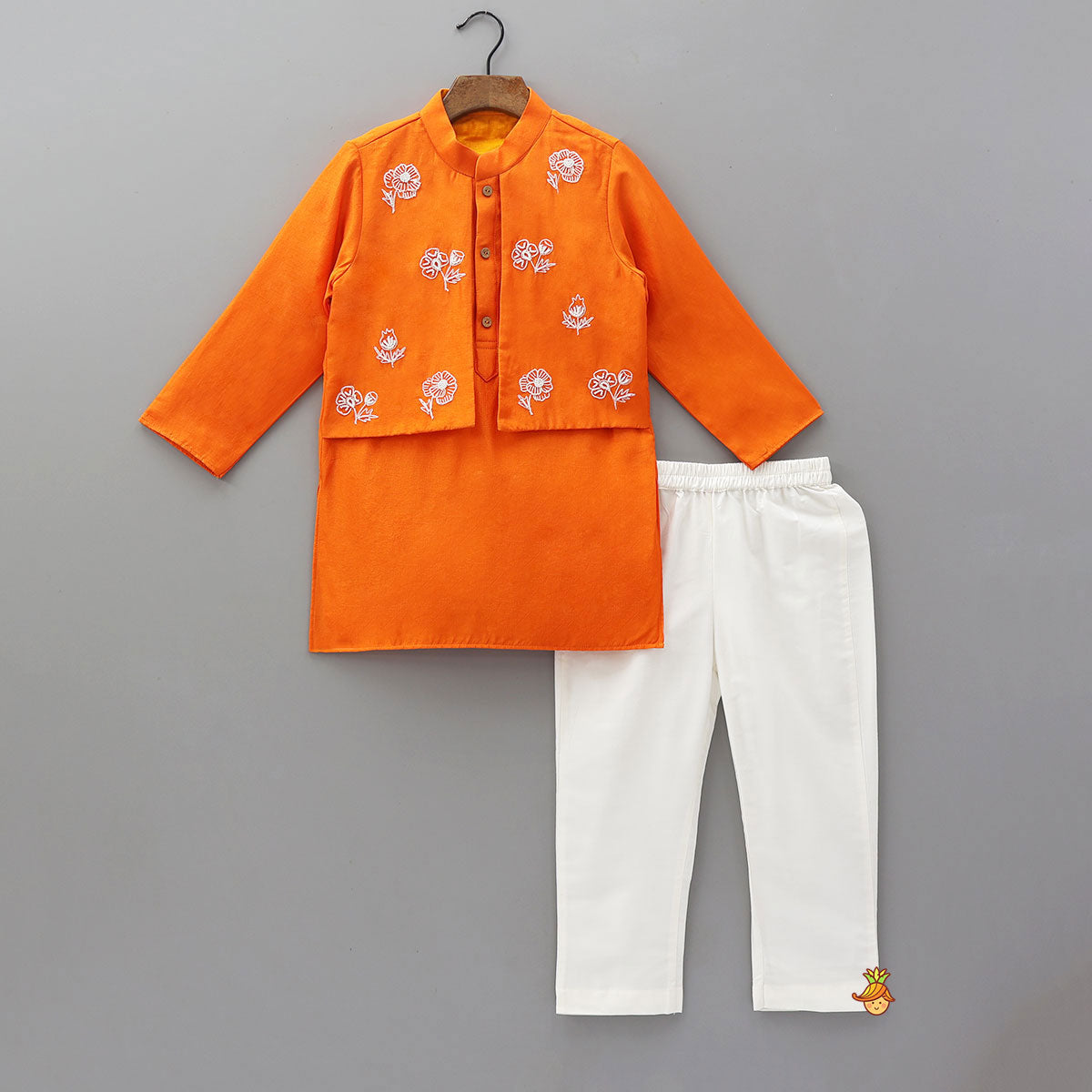 Pre Order: Floral Hand Embroidered Jacket Style Kurta With Pyjama