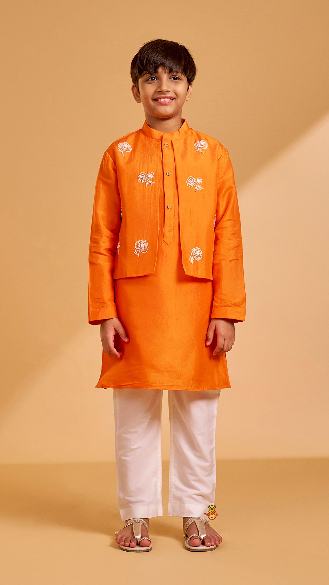 Pre Order: Floral Hand Embroidered Jacket Style Kurta With Pyjama