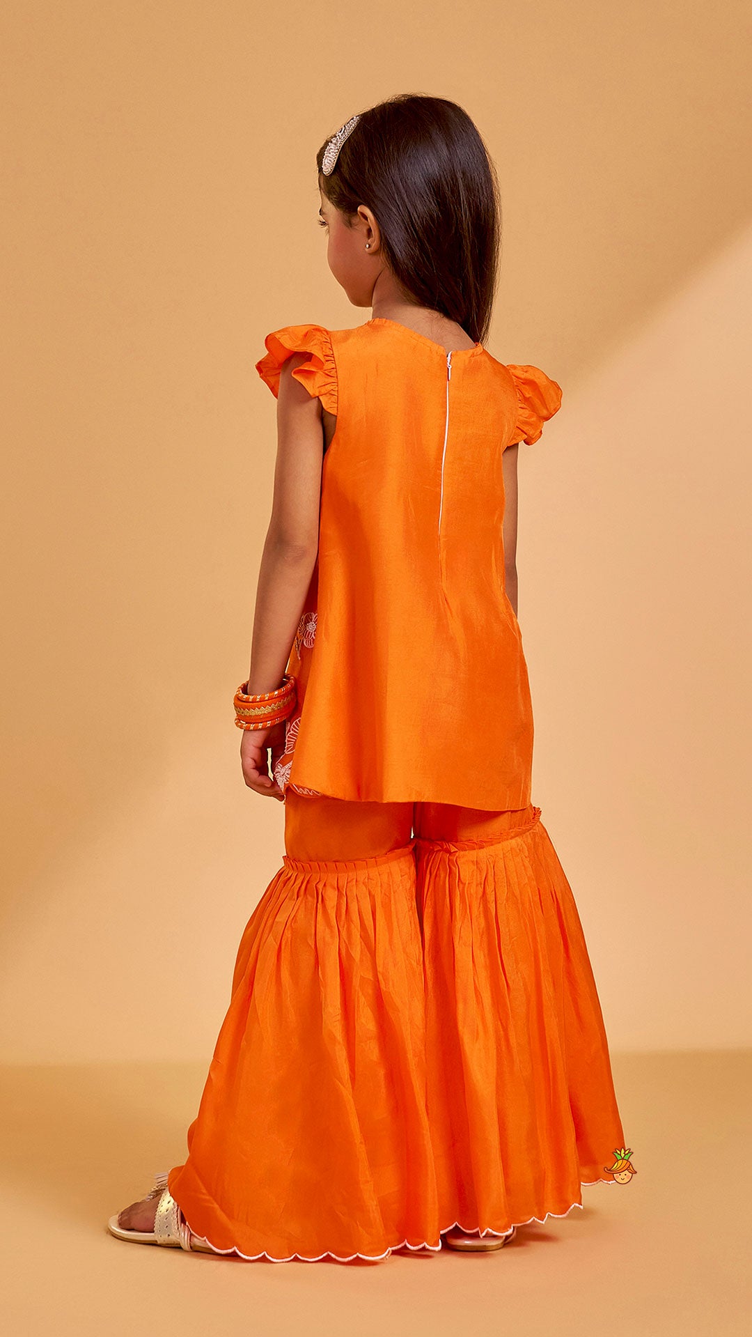 Pre Order: Floral Embroidered Kurti With Sharara And Dupatta