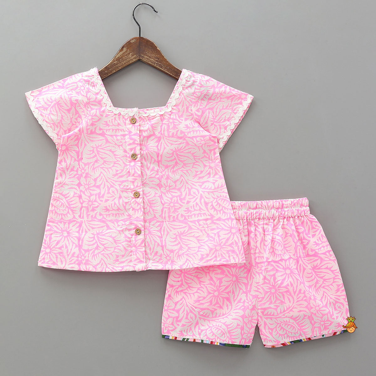 Pre Order: Hand Block Printed Tropical Design Top And Shorts