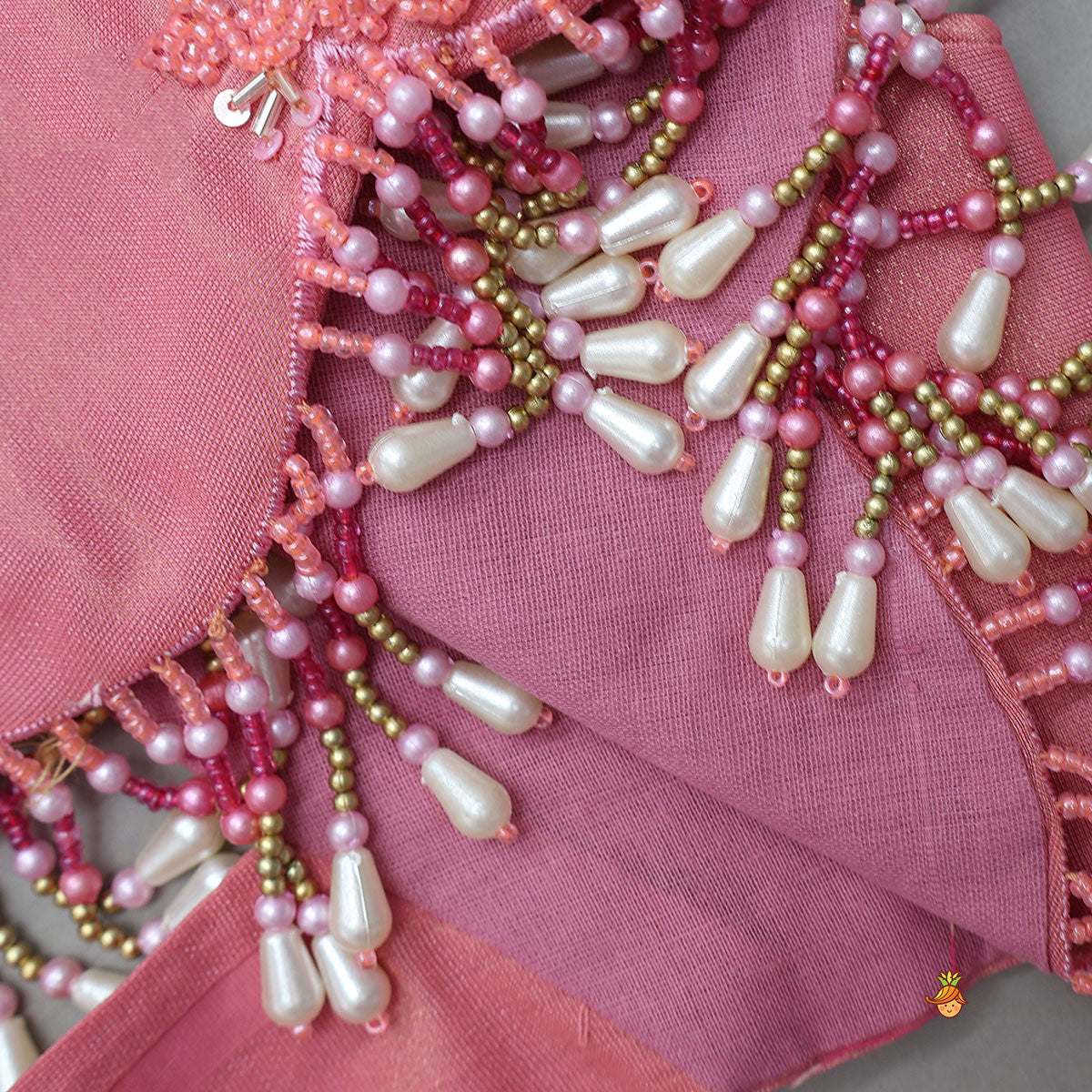 Tassel Detailed Shimmery Crop Top And Layered Lehenga