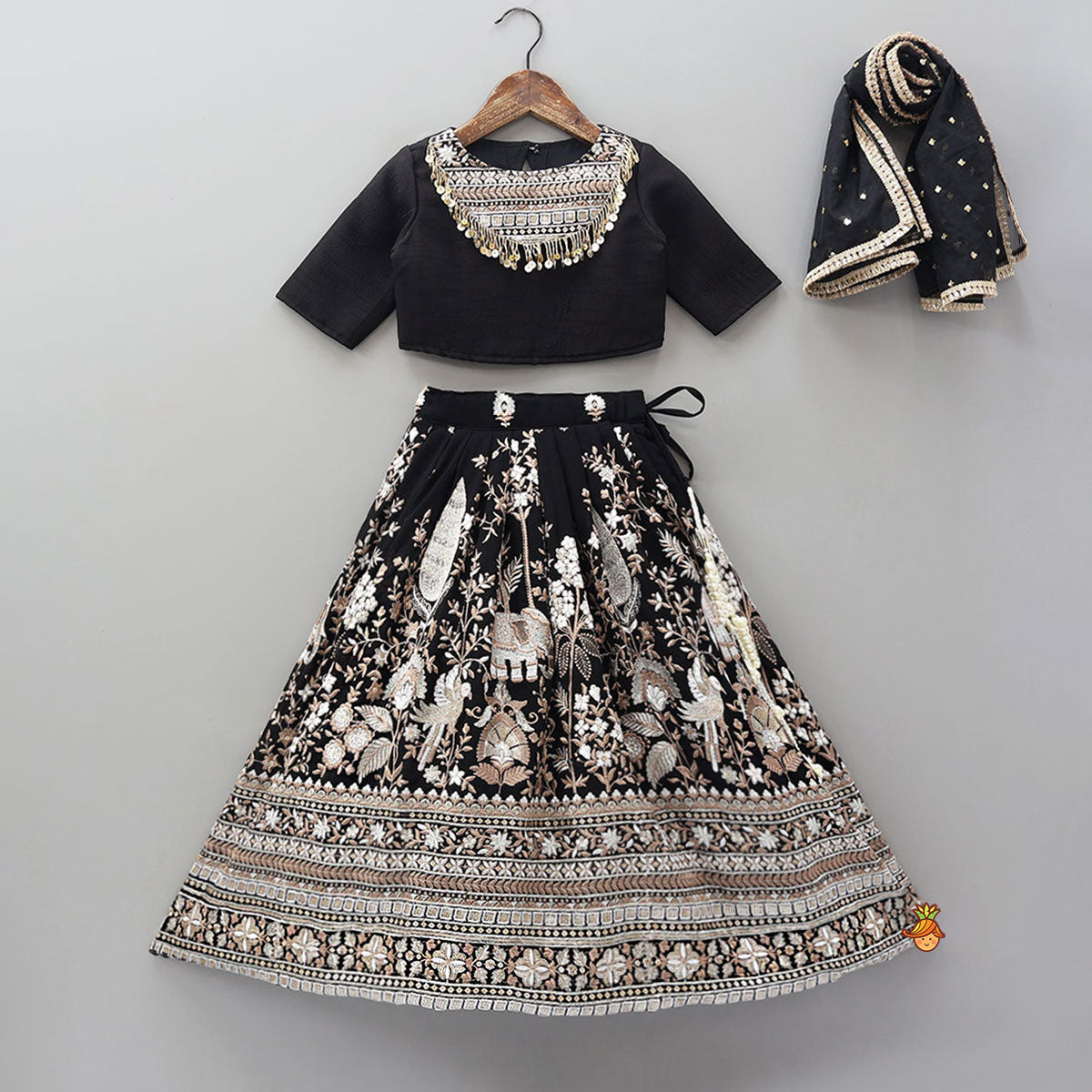 Pre Order: Crop Top And Heavy Thread Embroidered Lehenga With Organza Dupatta