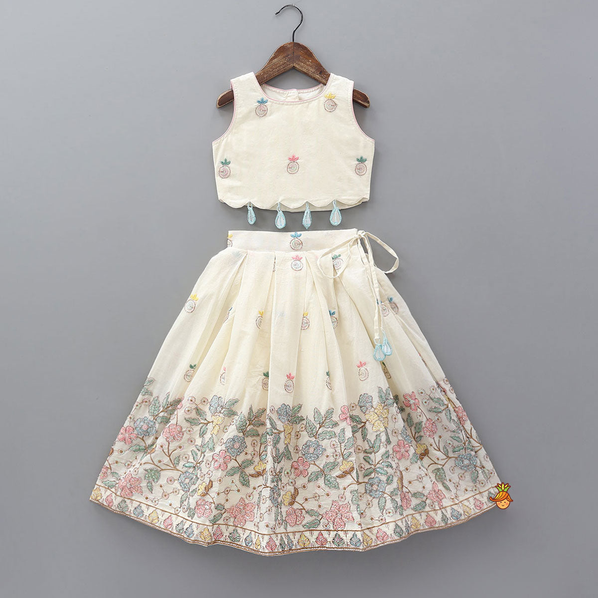 Pre Order: Scalloped Designed Crop Top With Lehenga
