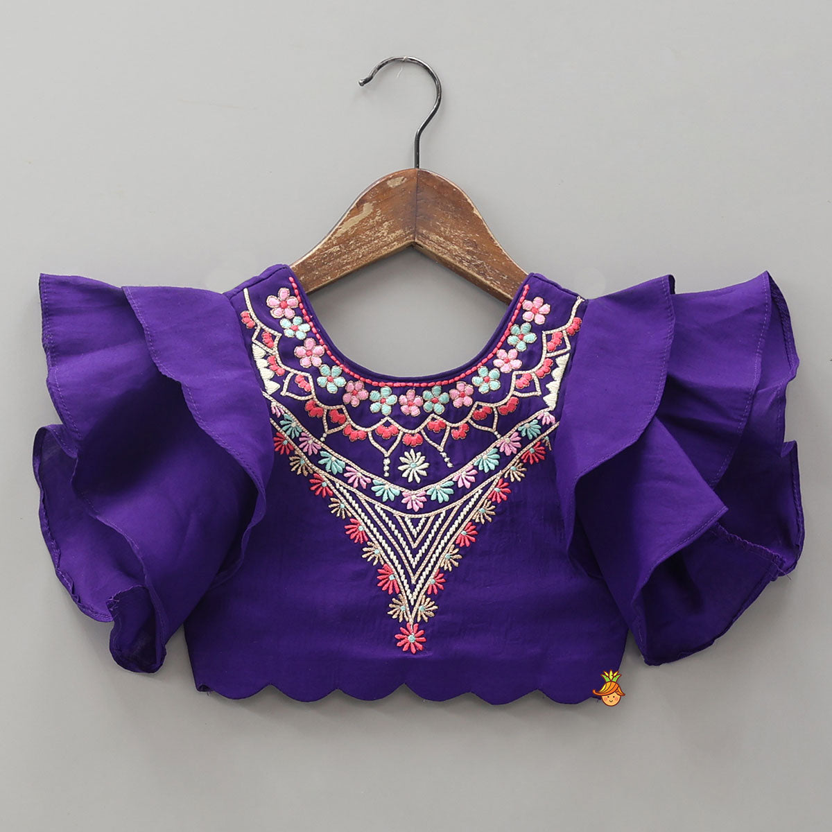 Pre Order: Ruffle Sleeves Top And Lace Work Lehenga With Matching Dupatta