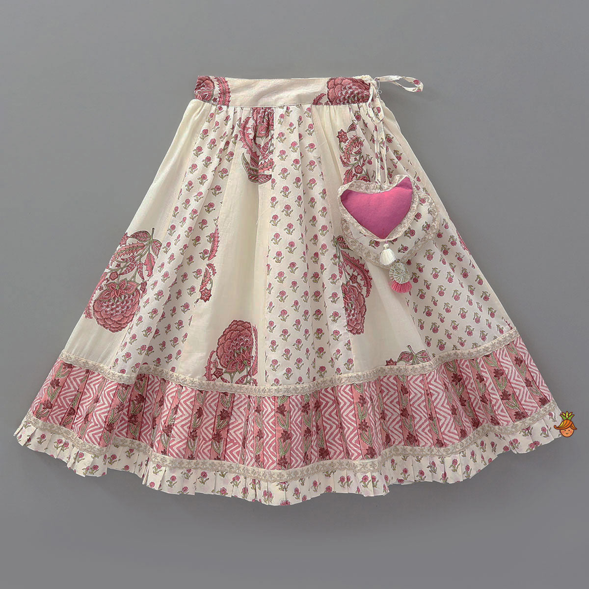 Pre Order: Hand Block Floral Printed Top And Pleated Hem Lehenga With Matching Dupatta
