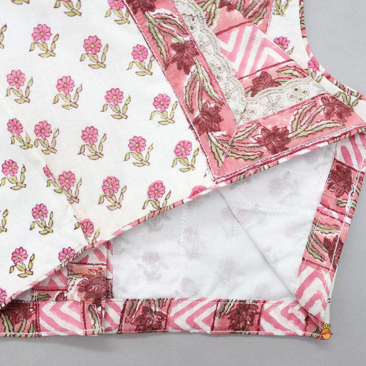 Pre Order: Hand Block Floral Printed Top And Pleated Hem Lehenga With Matching Dupatta