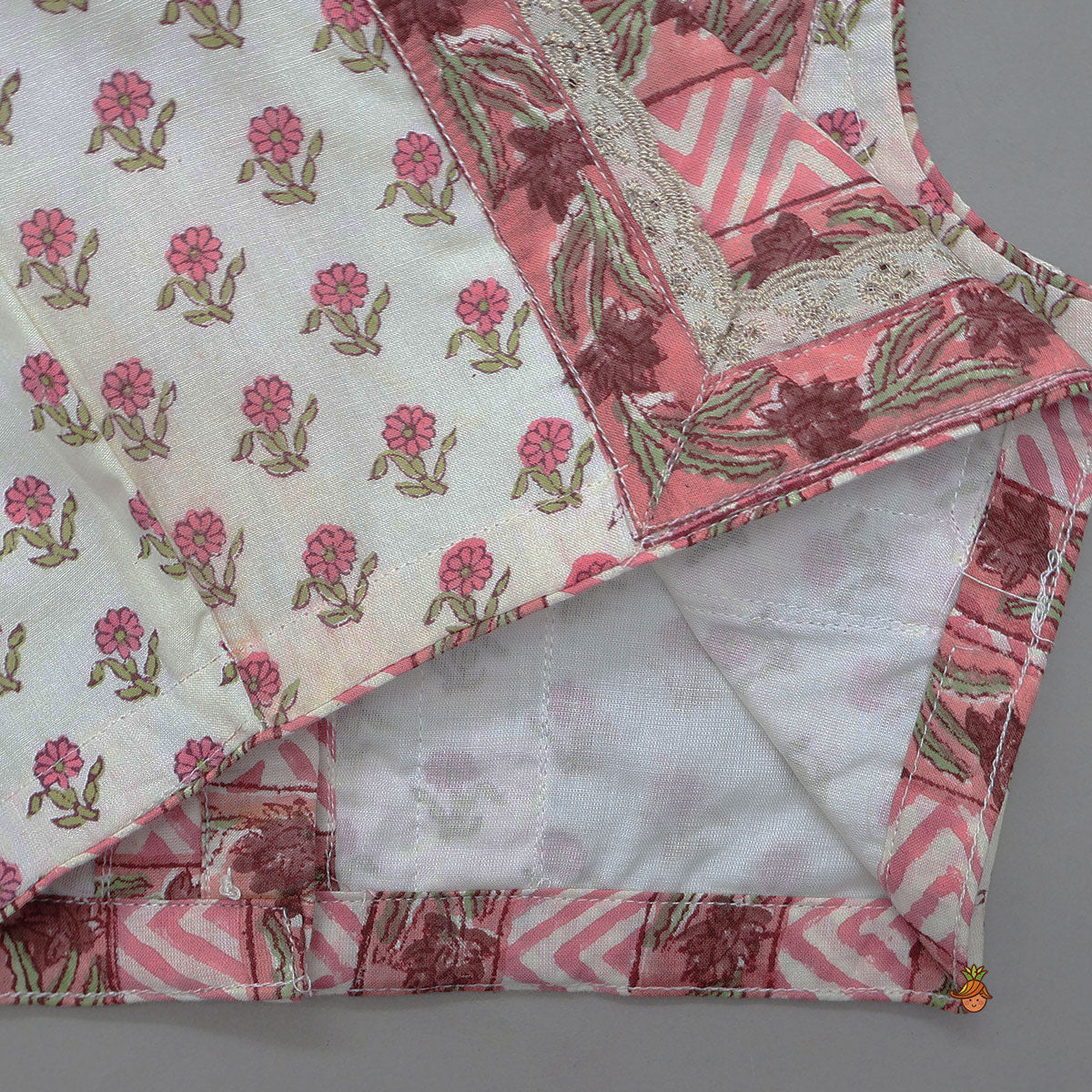 Pre Order: Hand Block Floral Printed Top And Pleated Hem Lehenga With Matching Dupatta