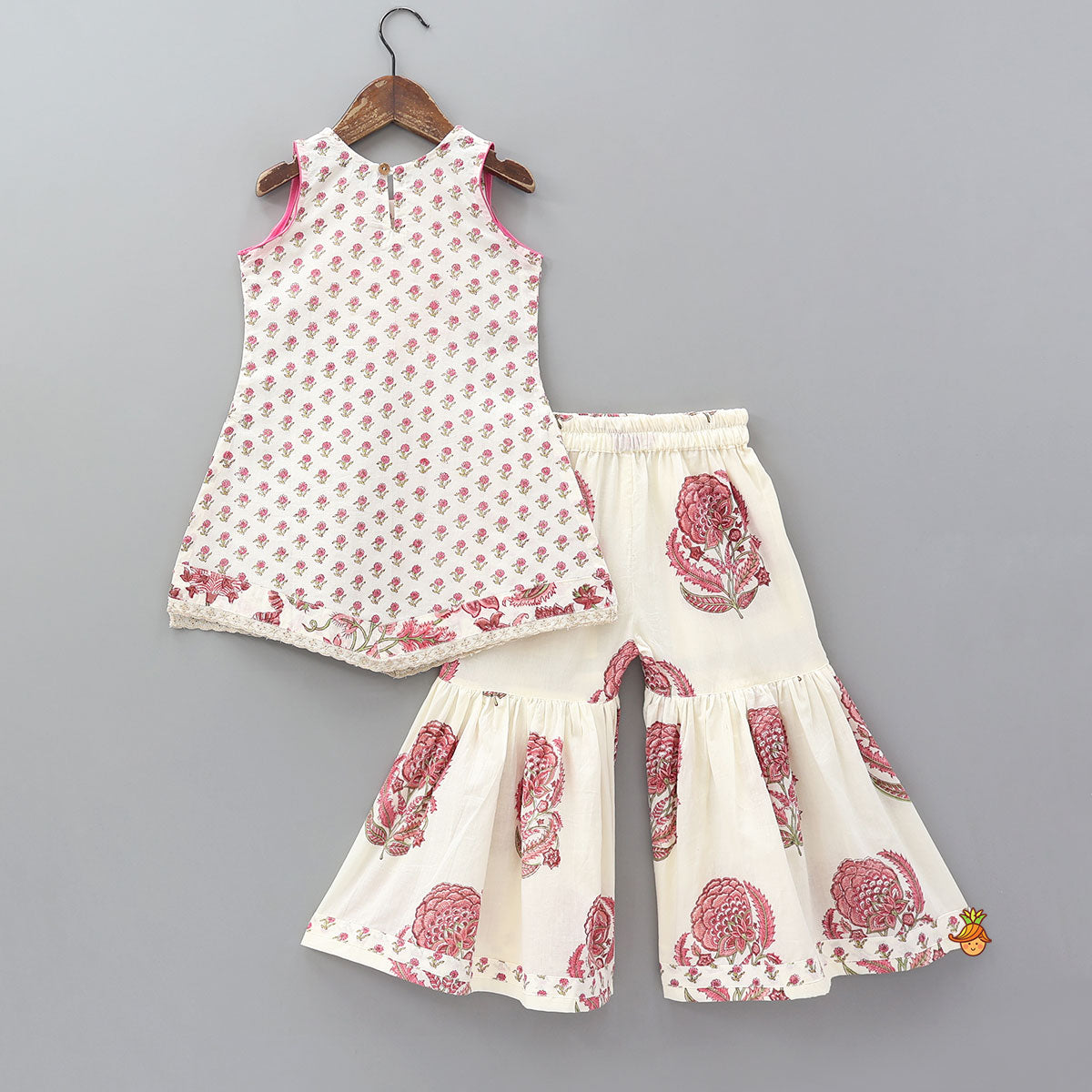 Pre Order: Floral Stylish Kurti And Insert Pocket Sharara With Matching Dupatta