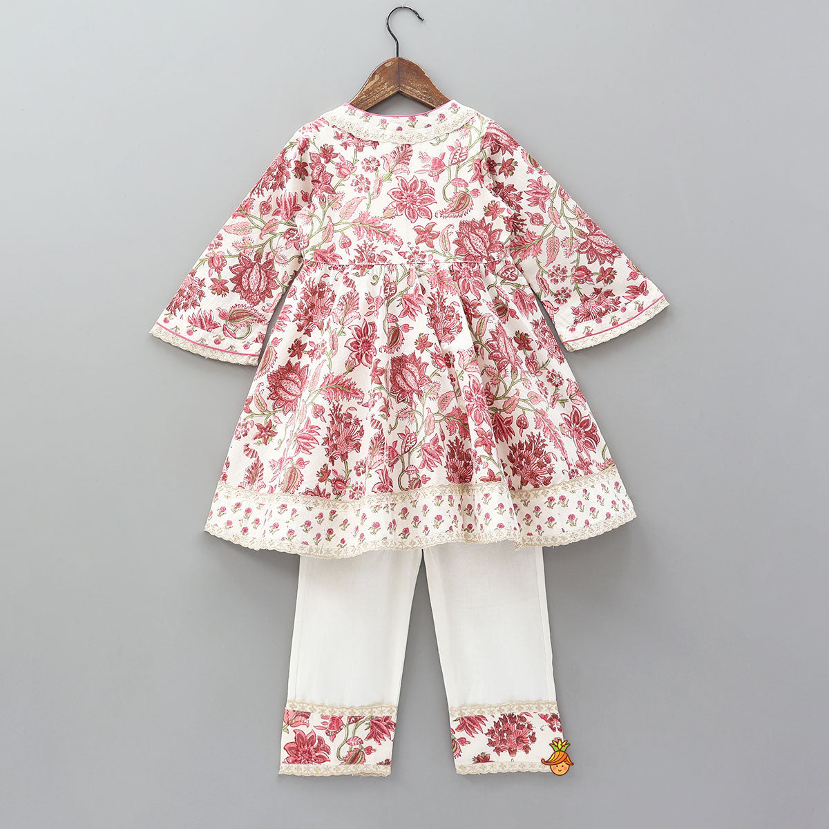 Pre Order: Sweetheart Tassel Detailed Hand Block Printed Angarkha Kurti And Pant