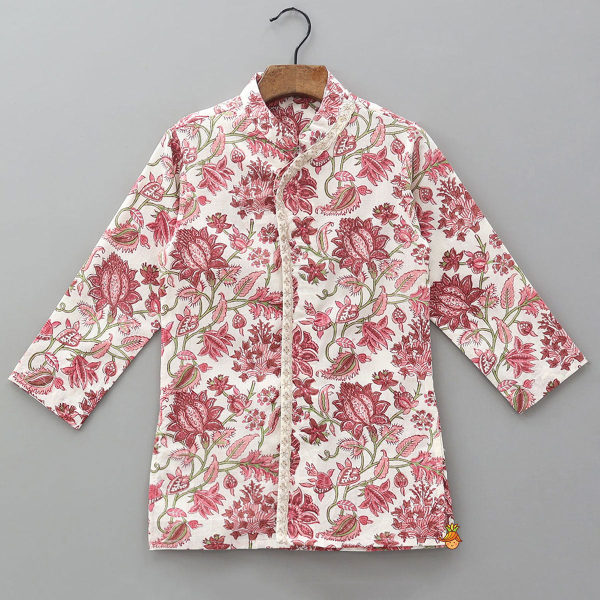 Pre Order: Hand Block Floral Printed Front Open Kurta And Pyjama