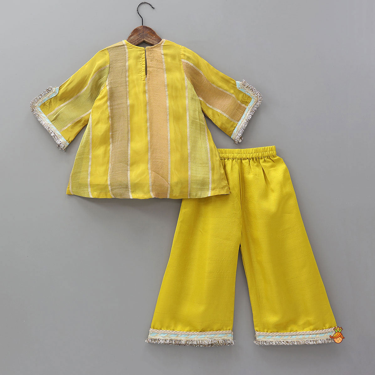 Pre Order: Striped A-Line Kurta With Tassel Details And Palazzo