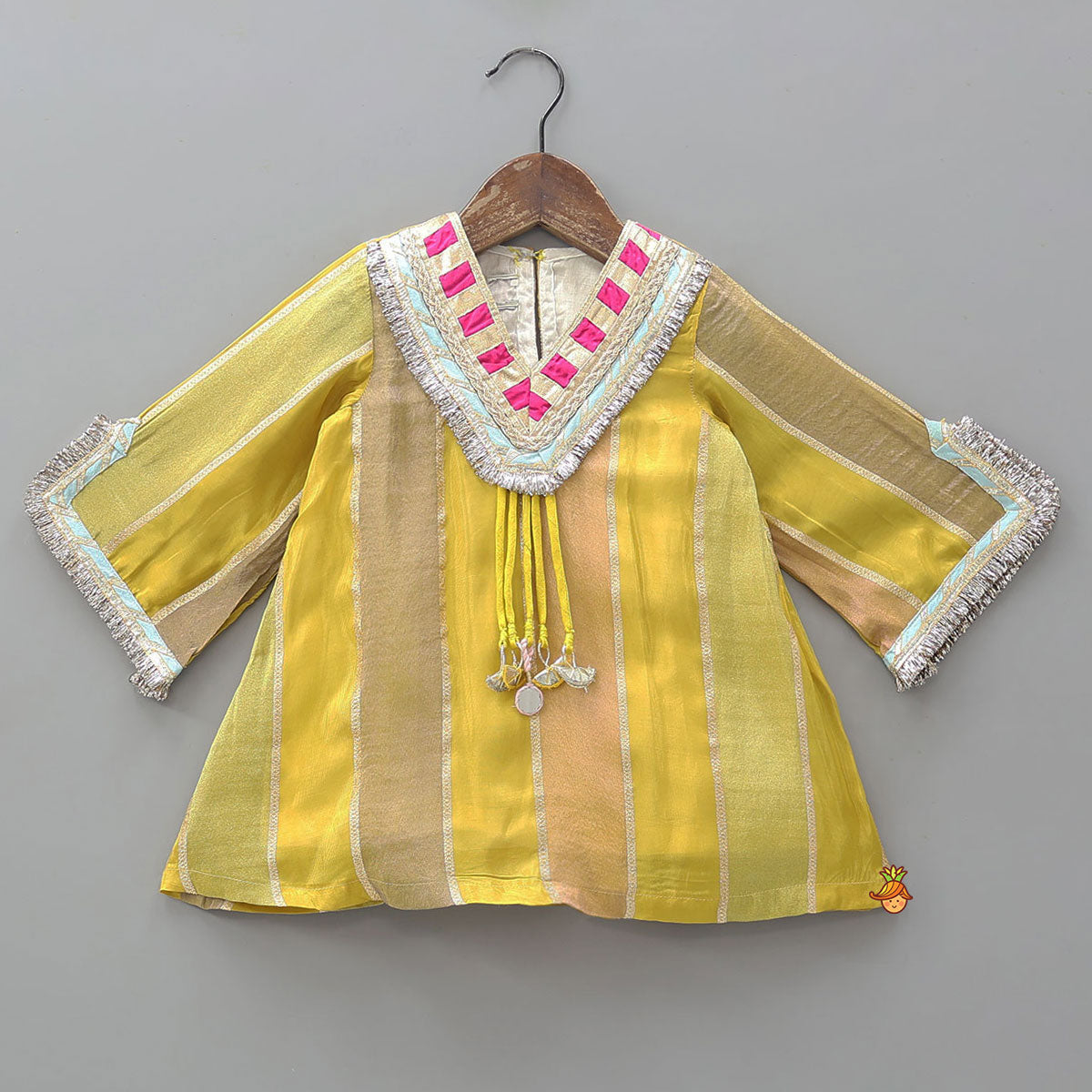 Pre Order: Striped A-Line Kurta With Tassel Details And Palazzo