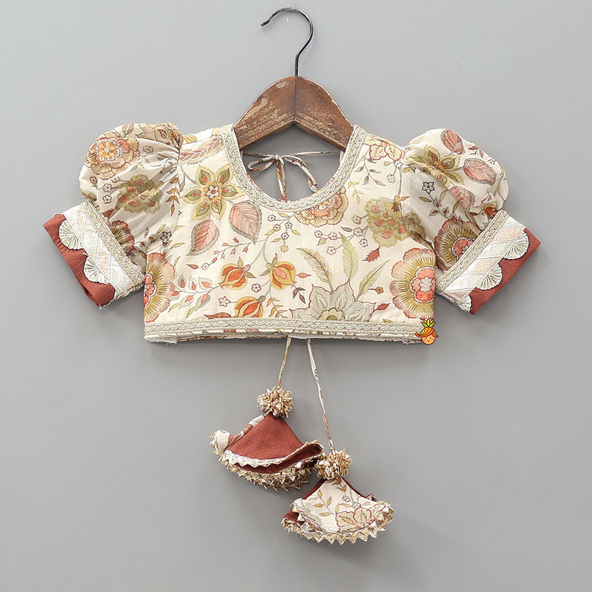 Pre Order: Round Neck Floral Top And Lace Work Lehenga With Matching Dupatta