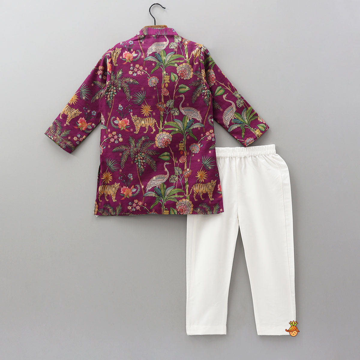 Pre Order: Jungle Printed Jacket Style Kurta With Pyjama