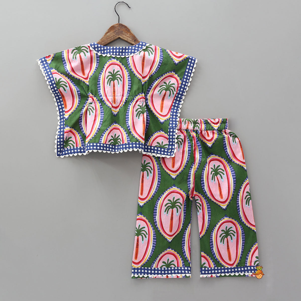 Pre Order: Tropical Tree Print Kaftan And Pyjama With Matching Tote Bag, Eye Mask And Scrunchie