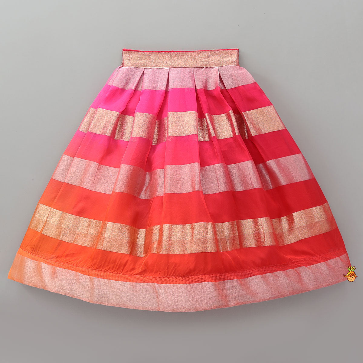 Pre Order: Floral Applique And Shimmery Striped Crop Top With Lehenga
