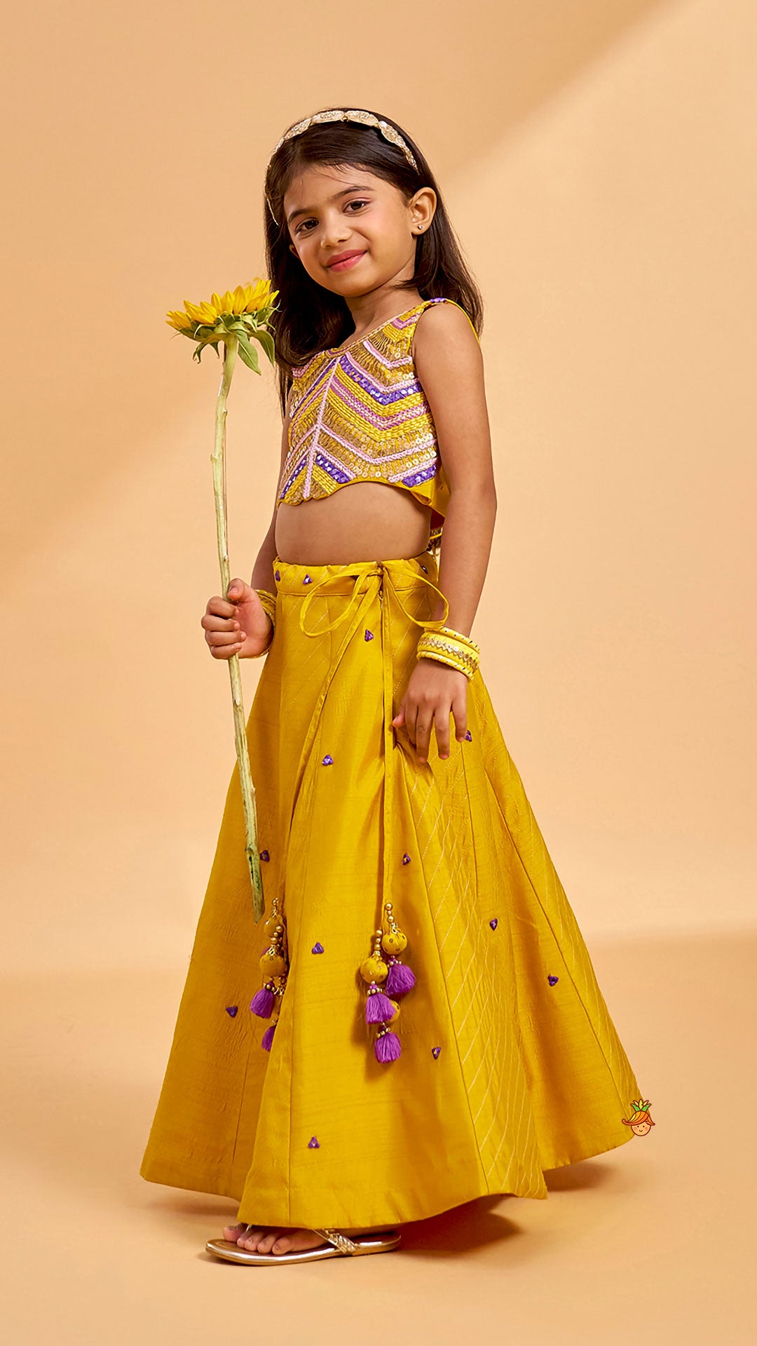 Sequins And Thread Embroidered Crop Top With Lehenga