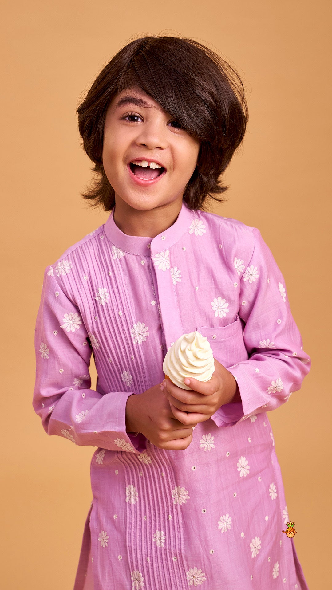 Pin Tuck Floral Kurta And Pyjama