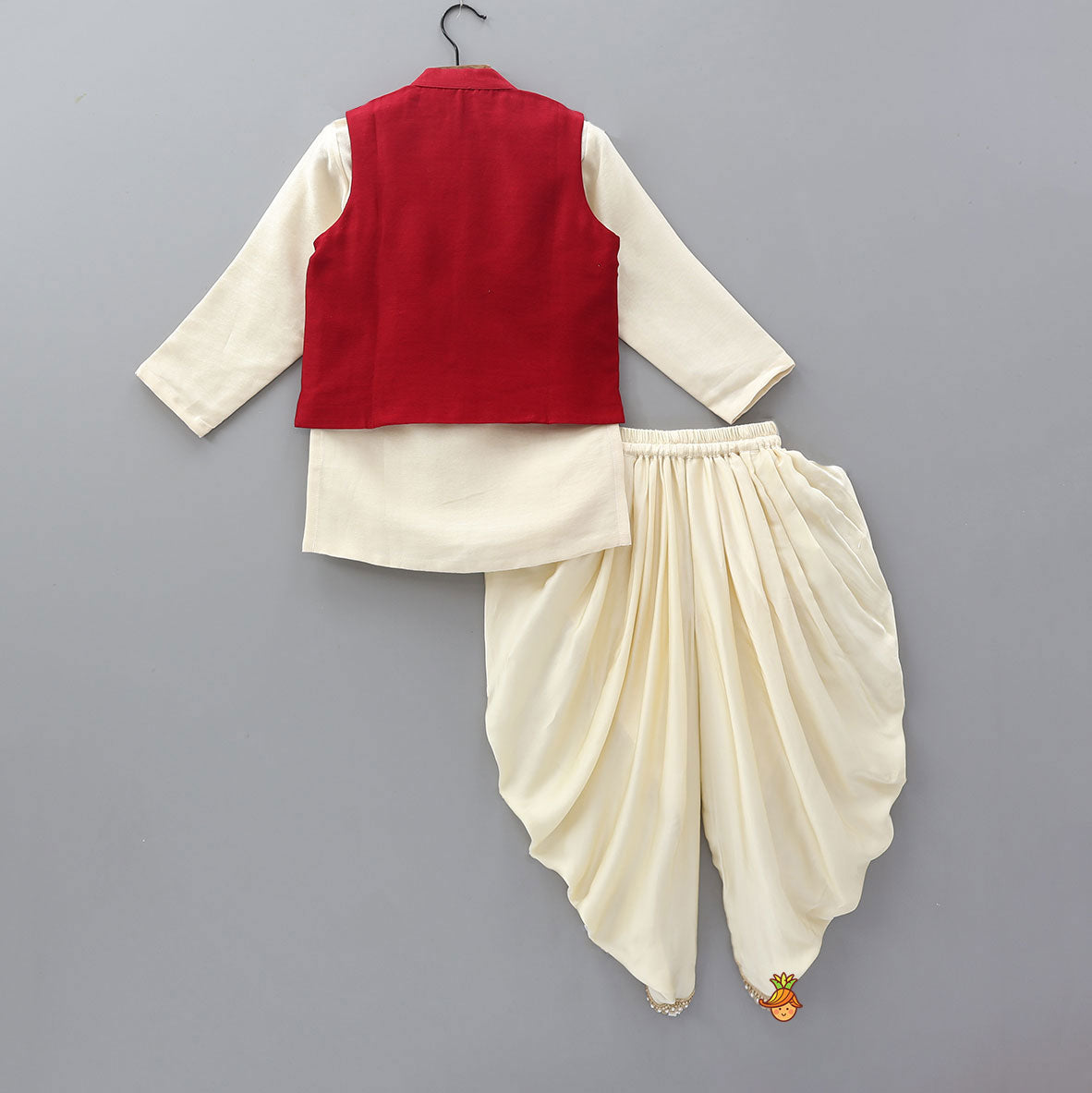 Pre Order: Pin Tuck Front Placket Kurta With Hand Embroidered Jacket And Pleated Dhoti