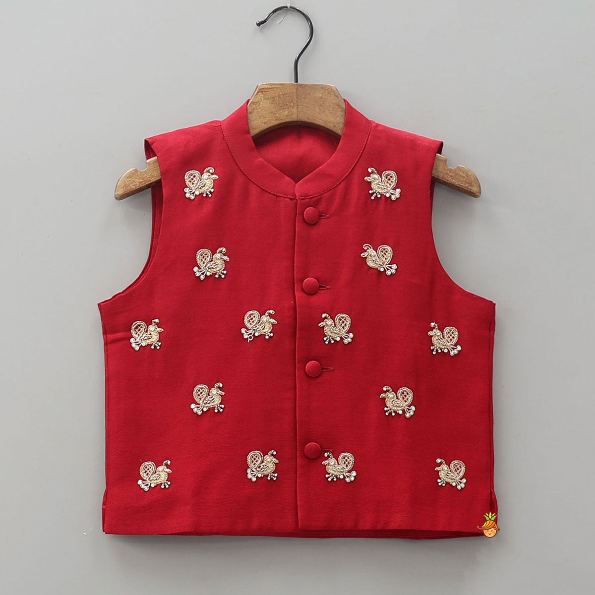 Pre Order: Pin Tuck Front Placket Kurta With Hand Embroidered Jacket And Pleated Dhoti