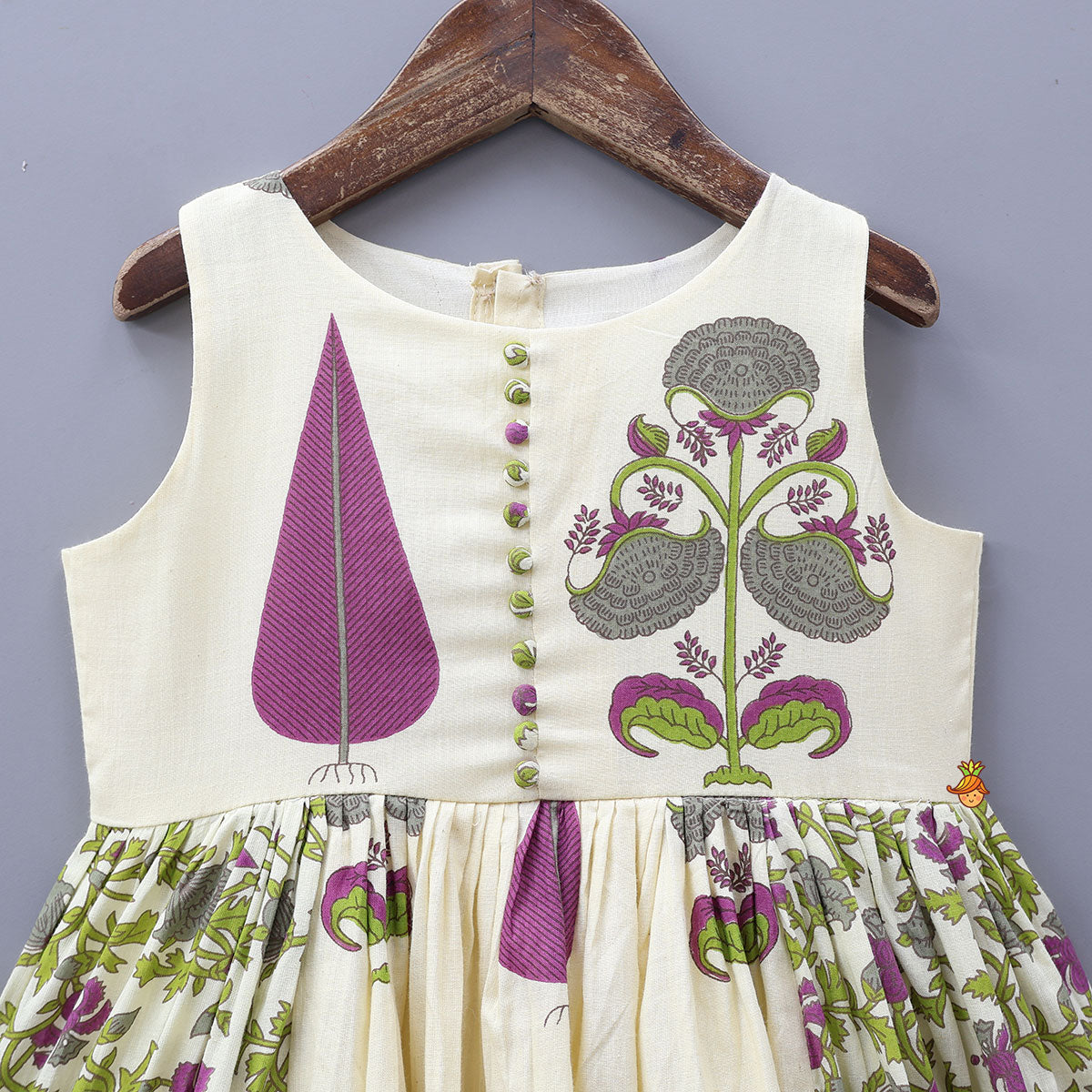 Pre Order: Printed Flared Kurti With Decorative Potli Buttons