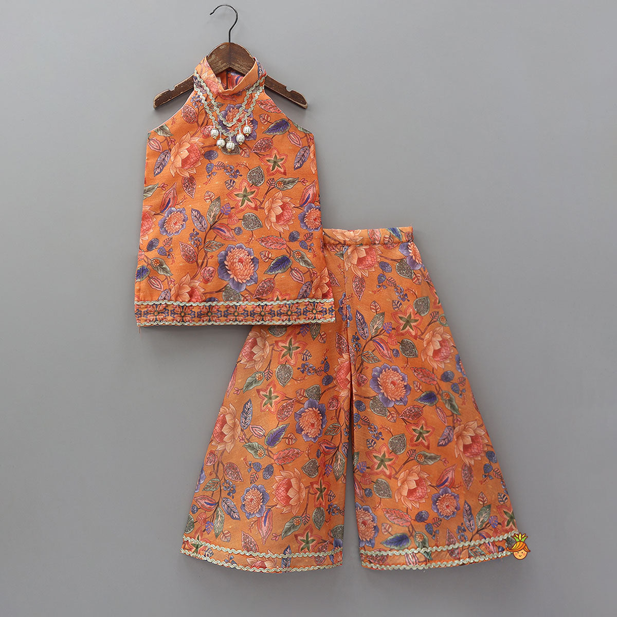 Floral Print Sleeveless Kurti With Palazzo And Contrasting Dupatta