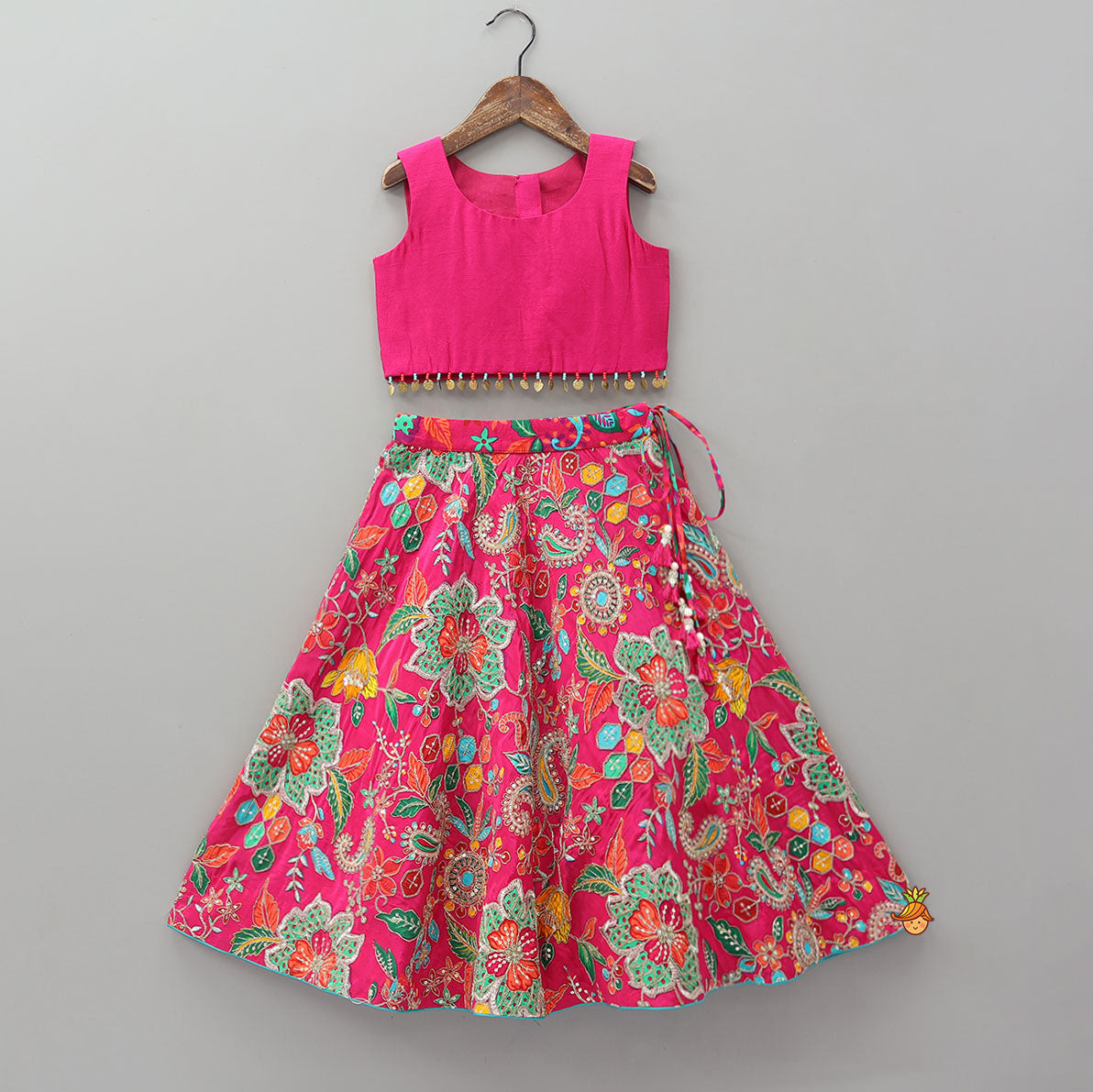 Pre Order: Top With Heavy Embroidered Jacket And Lehenga With Contrasting Dupatta