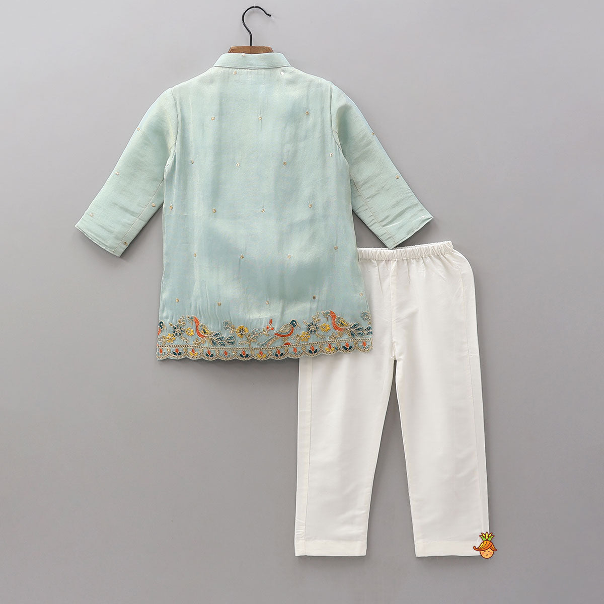 Pre Order: Vibrant Birds Embroidered Buti Detailed Kurta With Pyjama