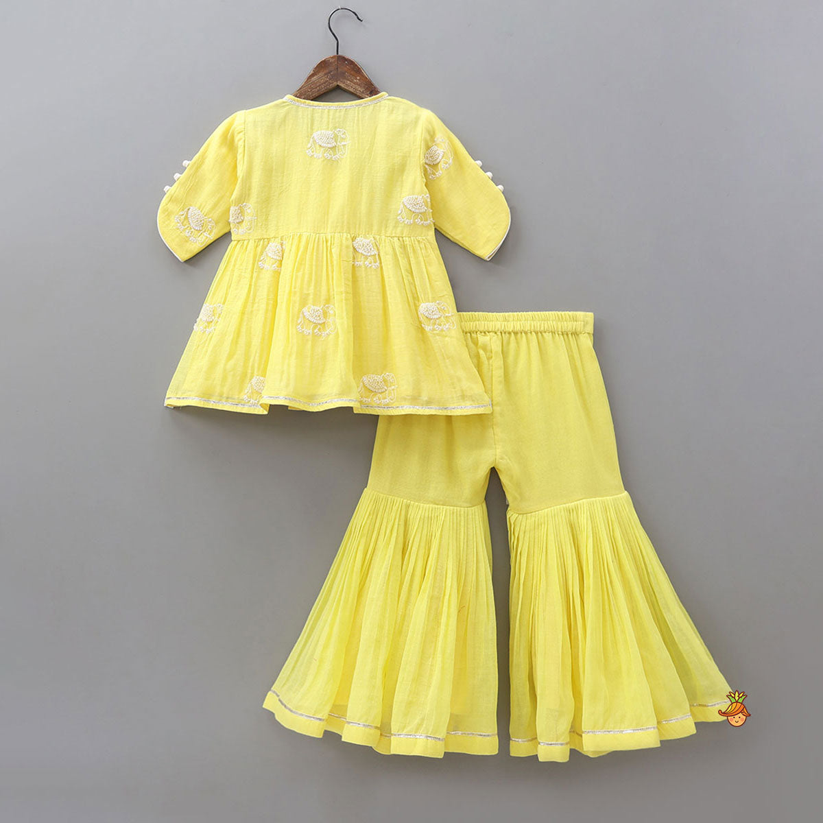Angarkha Style Kurti And Sharara With Net Dupatta