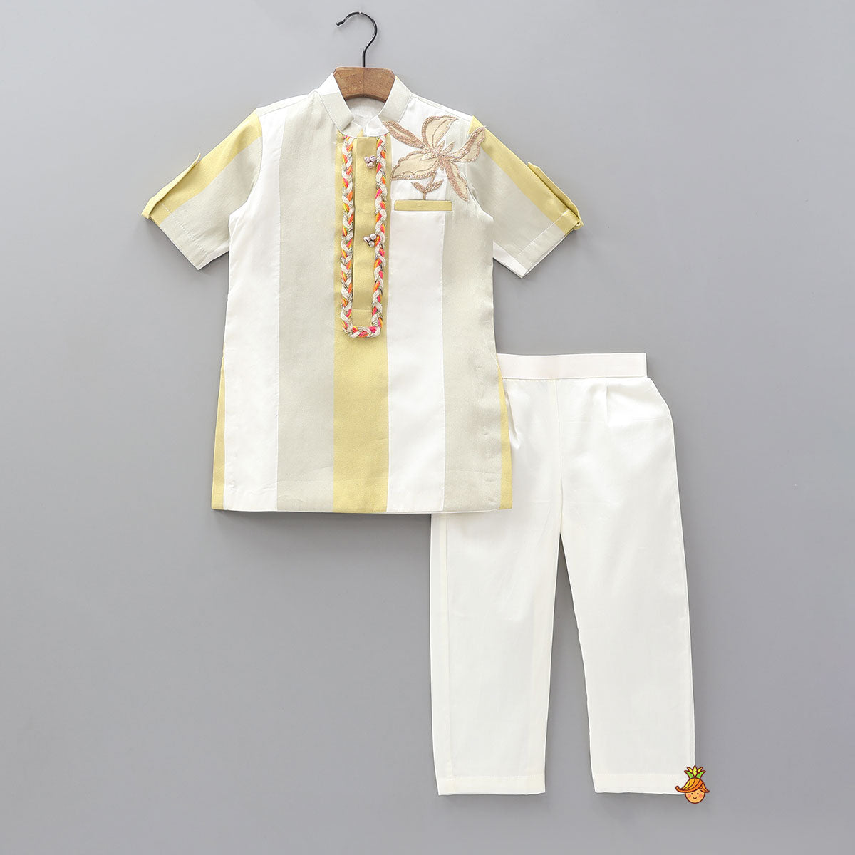 Pre Order: Sheen Floral Patchwork Stripe Kurta With Pyjama