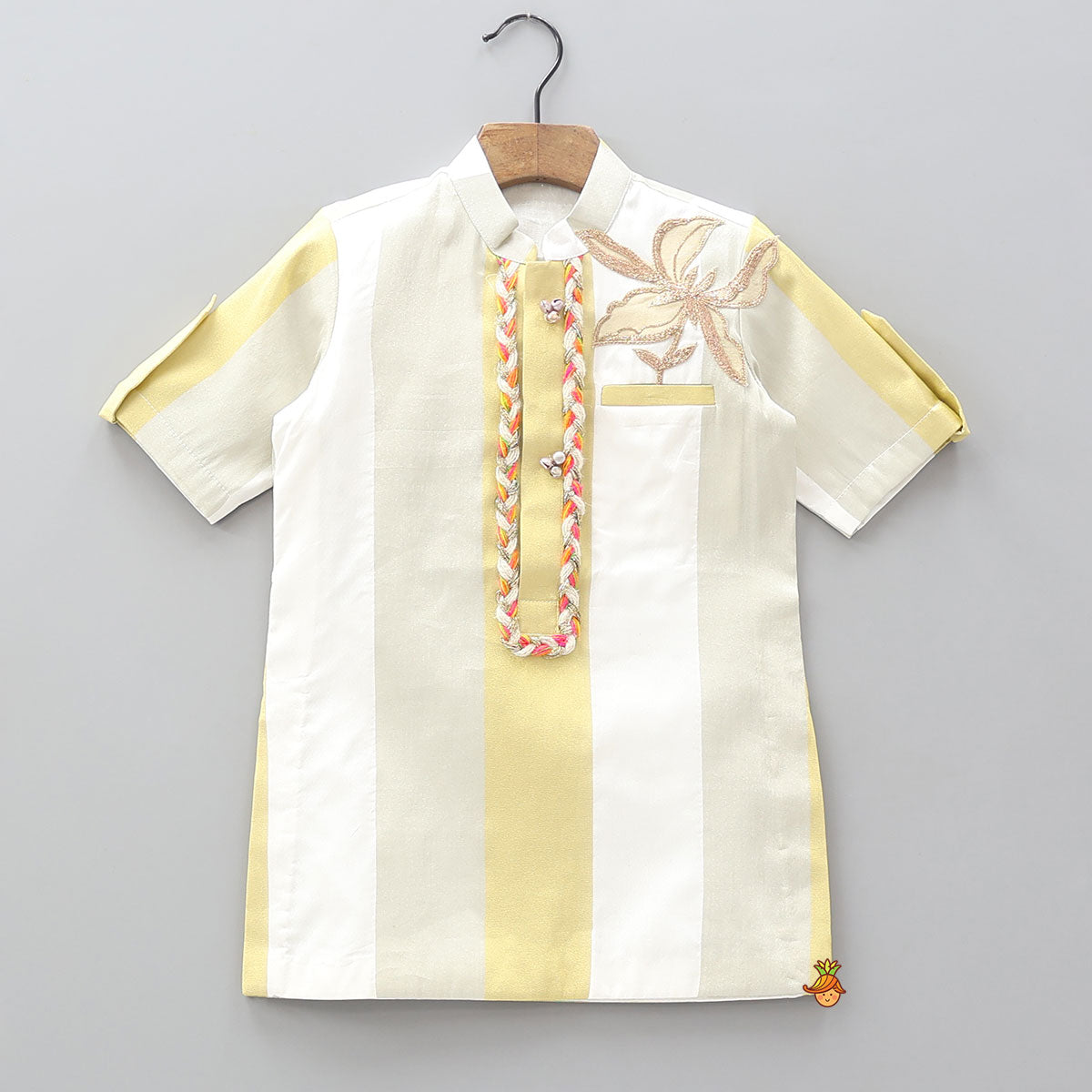Pre Order: Sheen Floral Patchwork Stripe Kurta With Pyjama