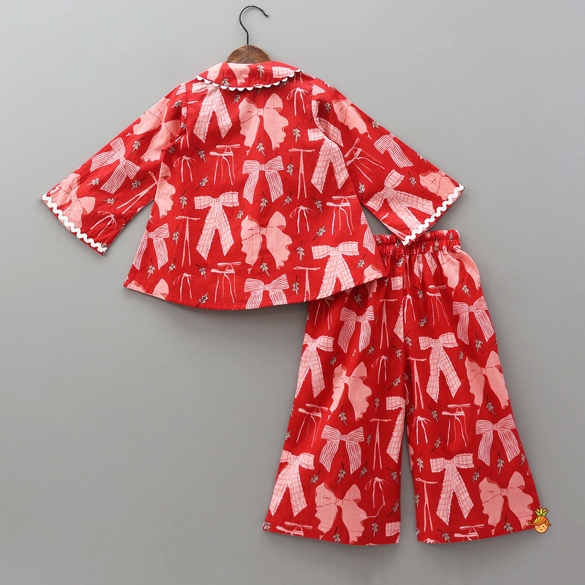 Pre Order: Hand Block Printed Sleepwear Set With Scalloped Lace Details