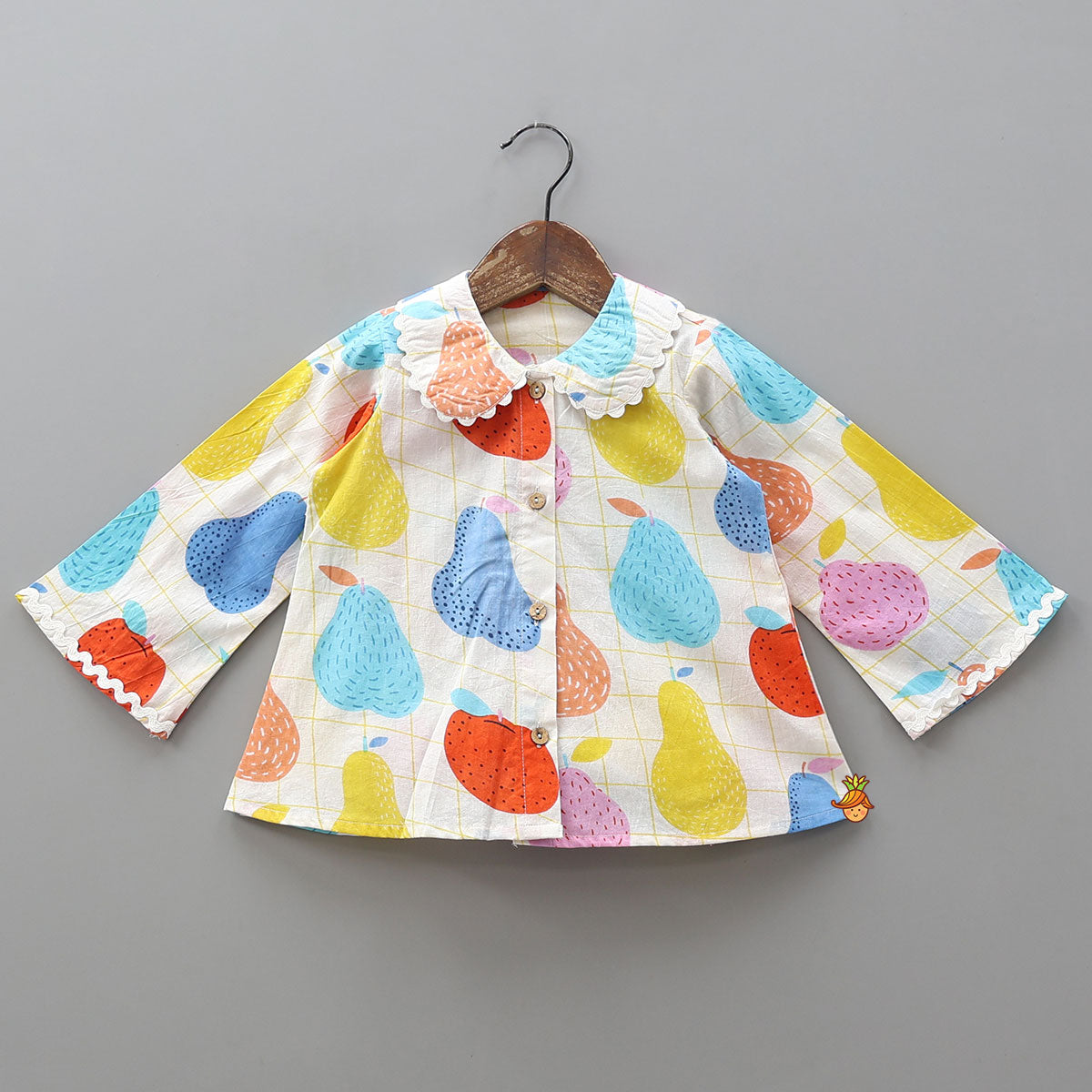 Pre Order: Hand Block Printed Checkered Sleepwear Set With Scalloped Lace Detailing