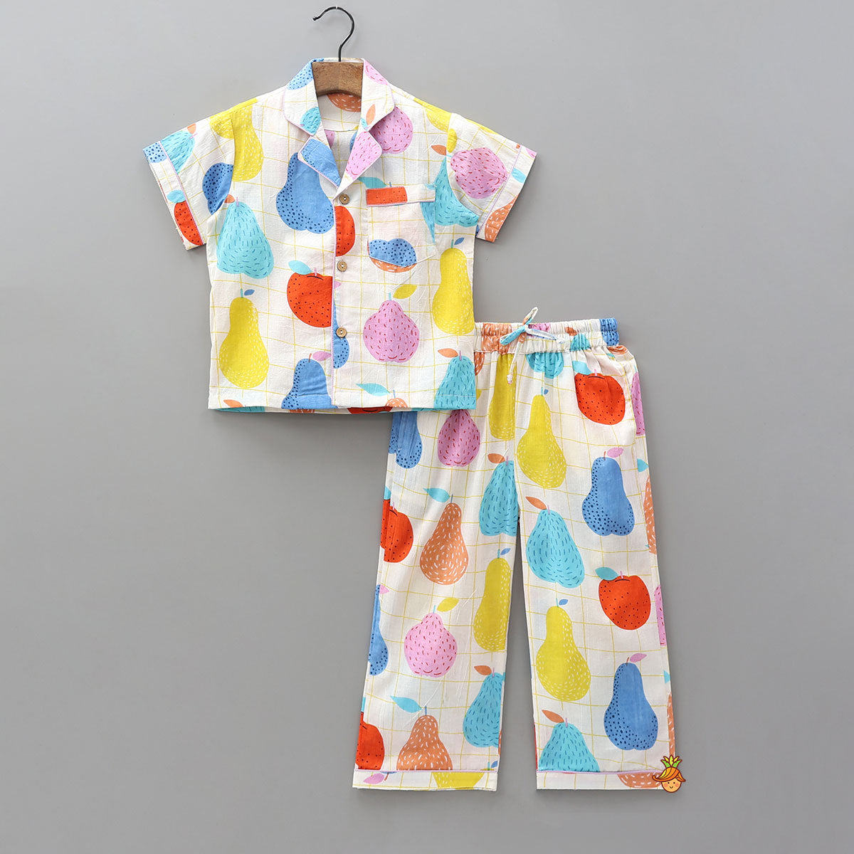 Pre Order: Checked Hand Block Fruit Printed Sleepwear Set