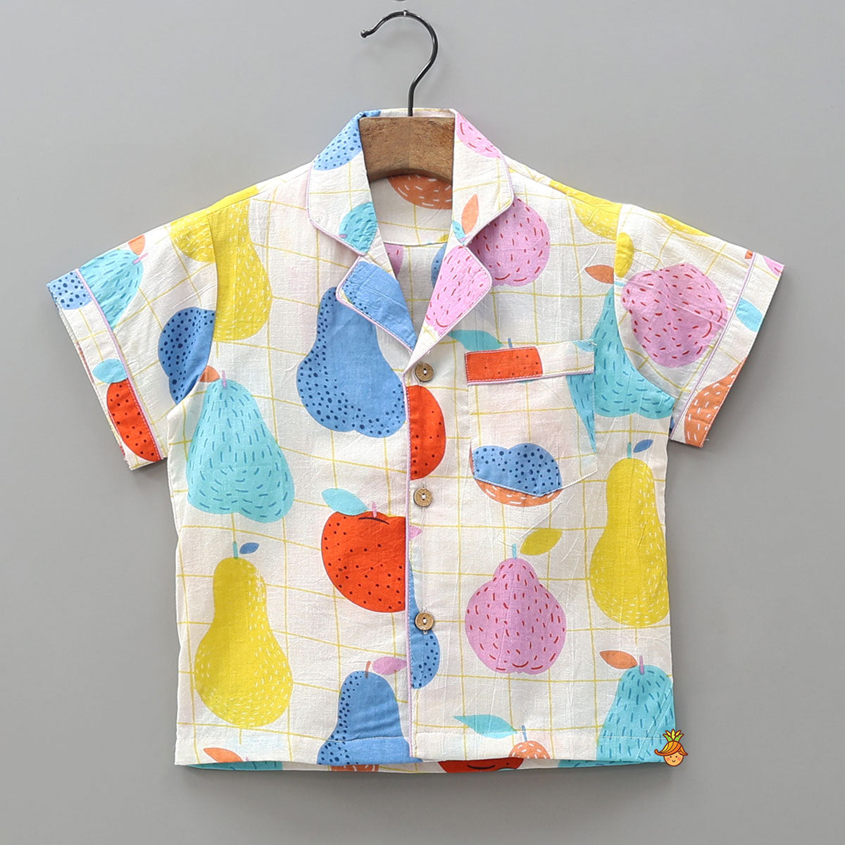 Pre Order: Checked Hand Block Fruit Printed Sleepwear Set