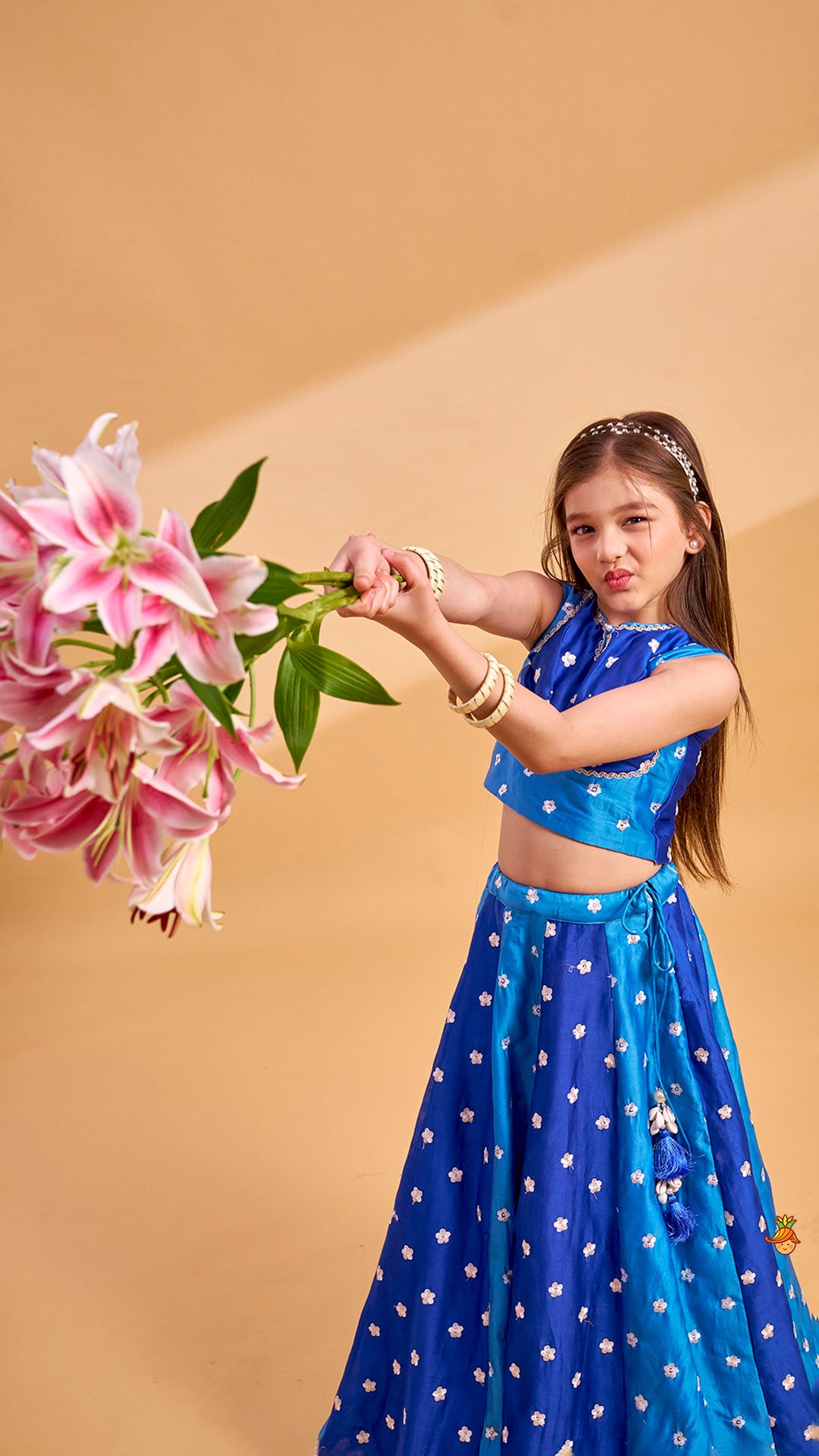 Elegant Floral Thread Embroidered Crop Top With Lehenga