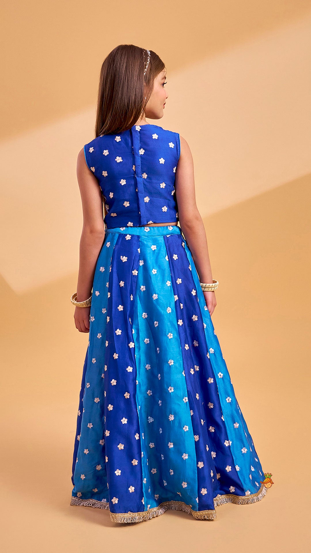 Elegant Floral Thread Embroidered Crop Top With Lehenga