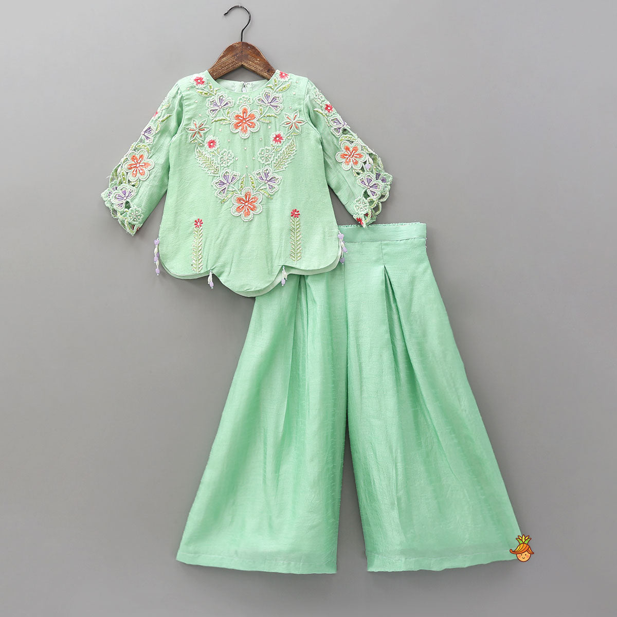 Pretty Floral Thread Embroidered Kurti With Flared Palazzo
