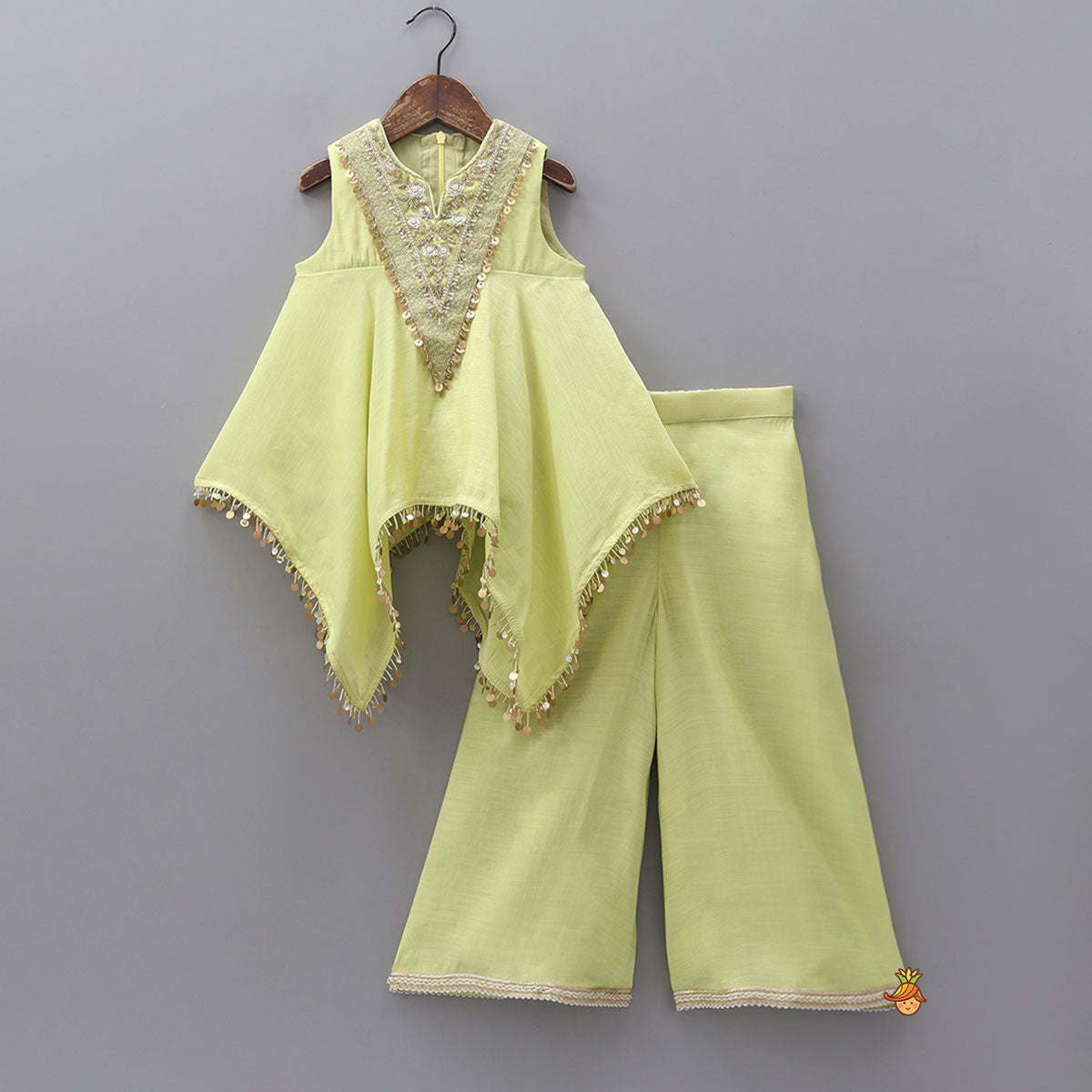 Pre Order: Elegant Embroidered Kaftan Style Kurti With Flared Palazzo