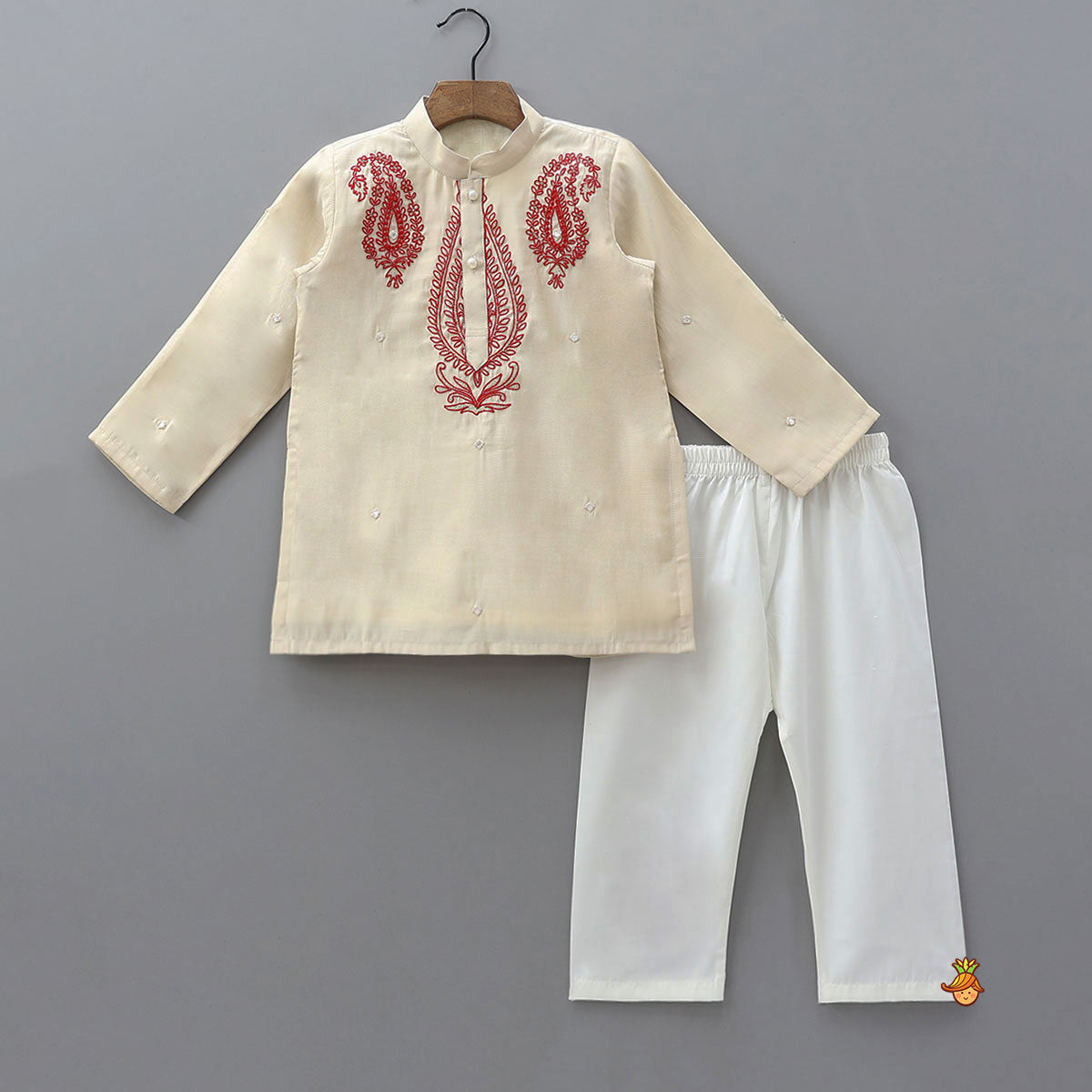 Pre Order: Hand Dori Embroidered Faux Mirror Work Kurta And Pyjama